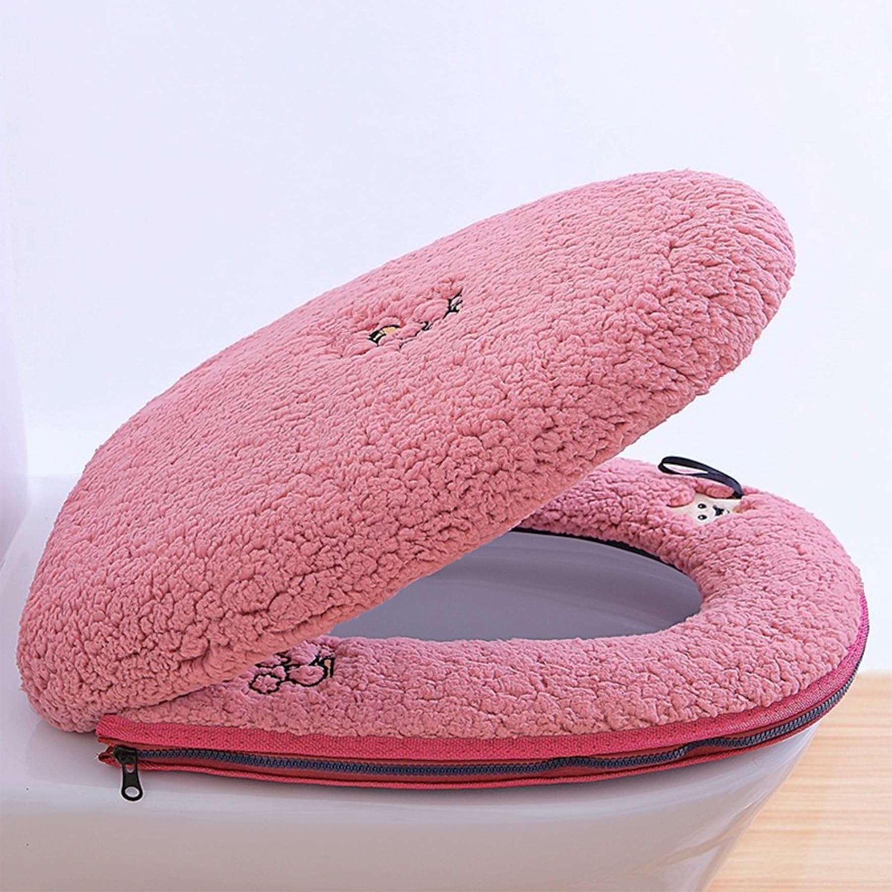 Plush Washable Toilet Seat Warmer Cover with Zipper Handle - Soft Fuzzy Toilet Lid Cover for Bathroom, Winter Warm Toilet Seat Cushion (Perfect for Cold Weather & Cozy Home Comfort)