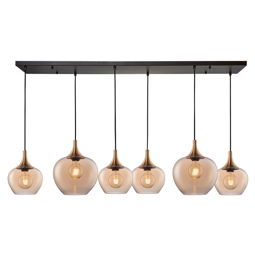 Berkley 4/6Lt Vintage Kitchen Pendant Light with E27 Socket in Amber & Black - Perfect for Farmhouse, Cafe, and Restaurant Lighting