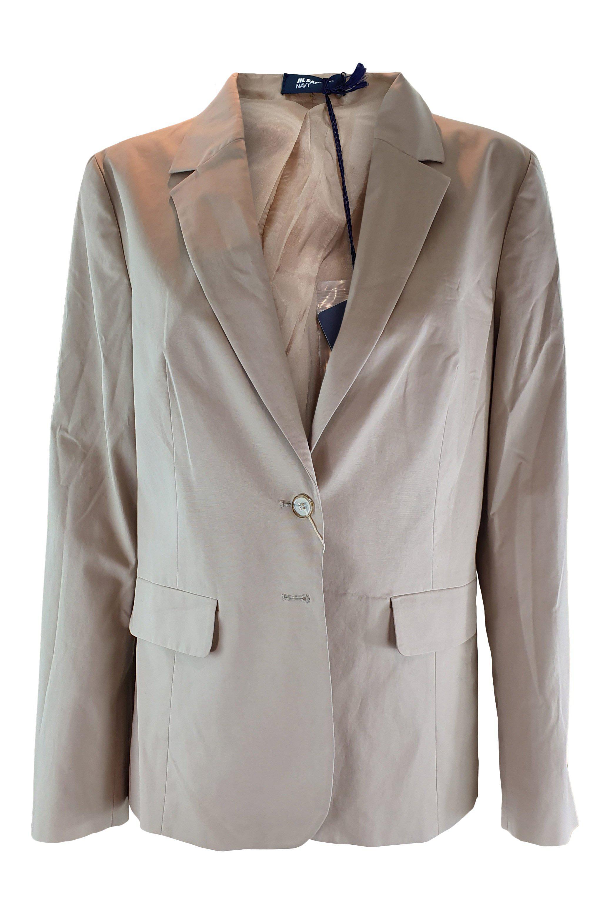 JIL SANDER Women's Navy Blue Cotton Blend Tan Blazer Jacket - Size DE 40 | Classic Tailored Fit for Office, Business Meetings & Formal Events