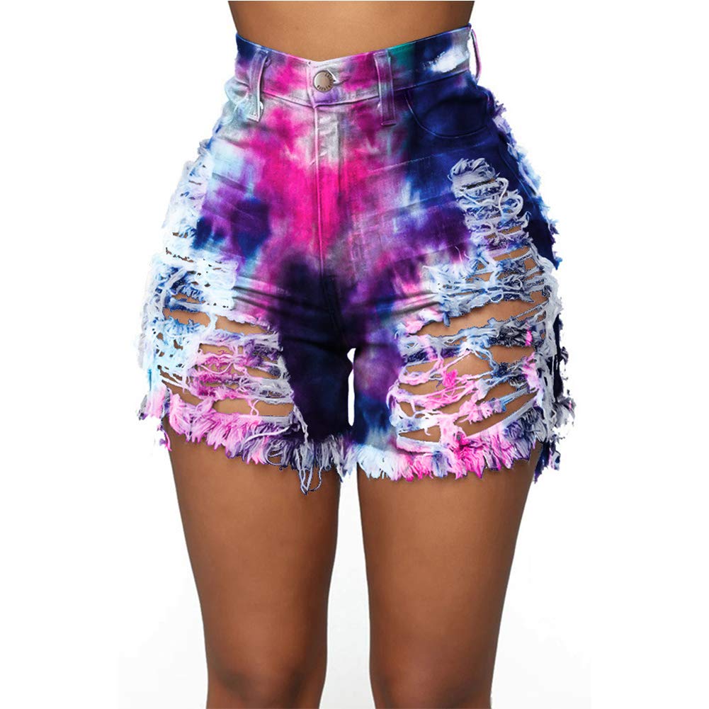 JUNBOON Women's High Waisted Denim Shorts with Frayed Raw Hem & Tassels - Stylish Distressed Jeans for Summer Outfits, Beachwear and Casual Fashion