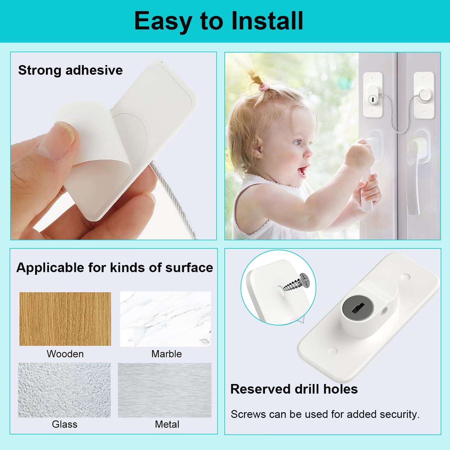 AMZVIO 2 Pack No Drill Refrigerator Lock - Child Proof Cabinet & Drawer Locks with Keys for Baby Safety - Secure Fridge, Freezer, Desk & Cabinet Doors (Ideal for Homes with Kids & Pets)