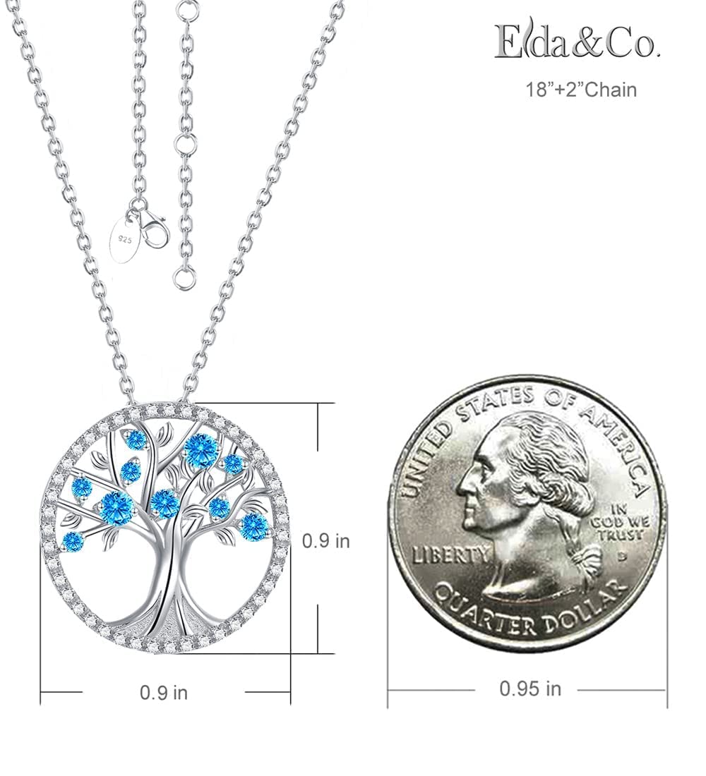 March & April Birthstone Necklace for Women - Tree of Life Pendant with Aquamarine & Other Gemstones, 925 Sterling Silver Jewelry Gift for Wife, Mom, Birthday, Mother's Day | Perfect for Everyday Wear, Special Occasions & Spiritual Protection