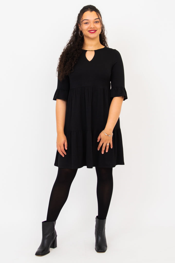 Bernadette Dress - Black Bamboo Fabric Women's Casual Dress for Summer, Office, and Party Wear