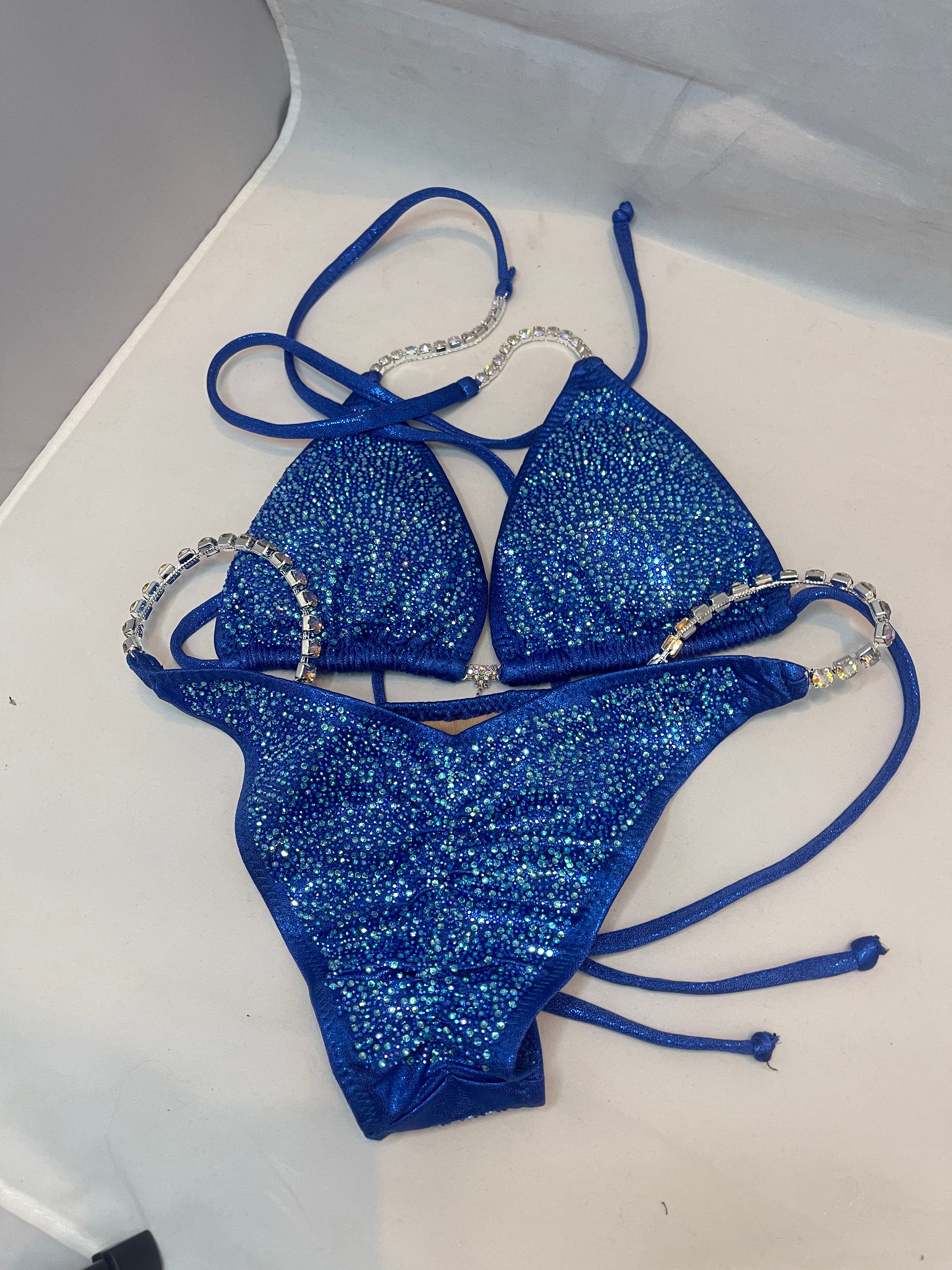 CS834 Royal Blue Multi-Color Rhinestone Competition Bikini - Sparkling Swimsuit for Pageants, Beach & Pool Parties