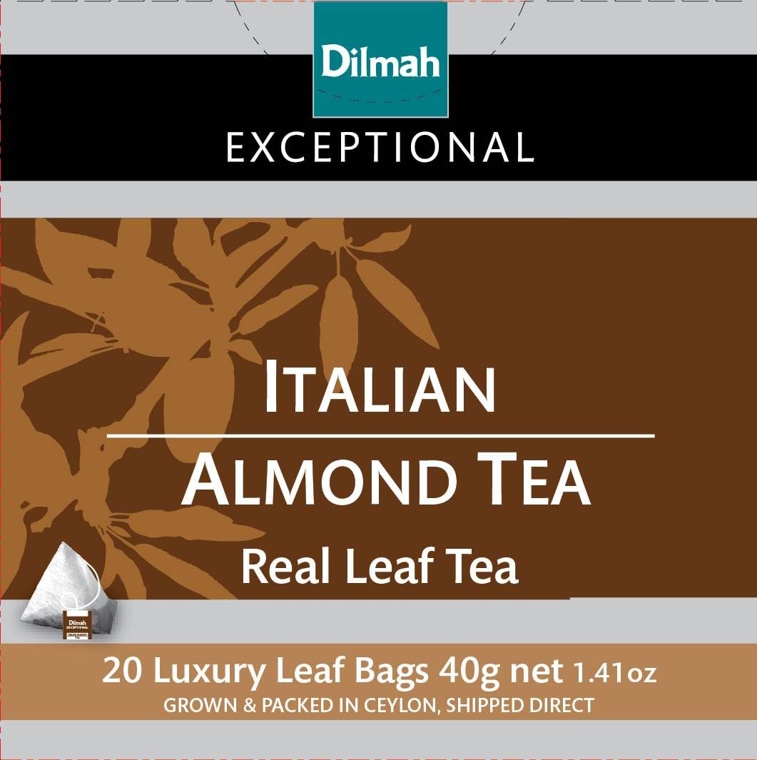 Premium Dilmah Italian Almond Flavored Ceylon Black Tea Bags - 20 Count Luxury Loose Leaf Tea (Pack of 3, 60 Tea Bags Total) | Perfect for Afternoon Tea, Gifts & Relaxation Moments