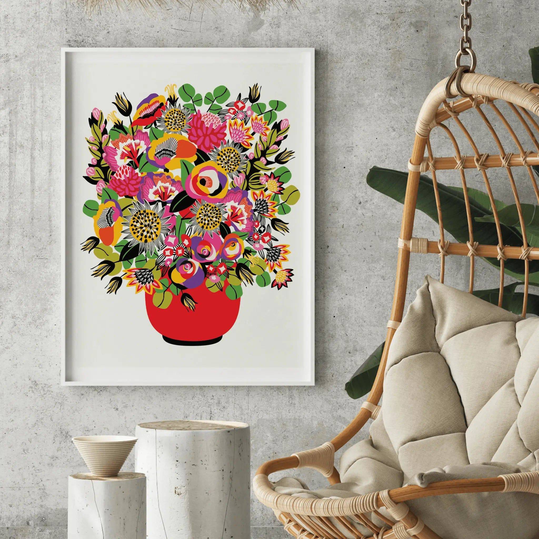 Modern Wall Art Print of Roses and Lilies in Vase - Elegant Floral Home Decor for Living Room, Bedroom & Office