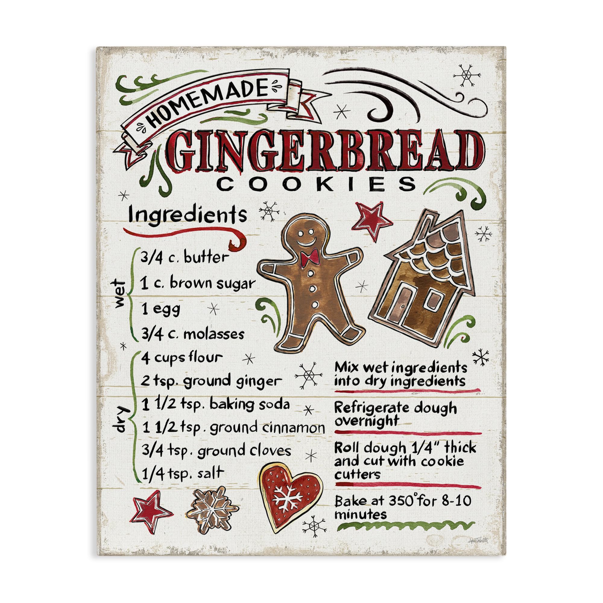 Stupell Industries Homemade Gingerbread Cookies Holiday Cooking Instructions Canvas Wall Art - 36