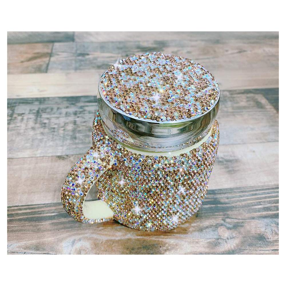 Sparkling Rhinestone Ceramic Coffee Mug with Lid & Handle - Elegant Crystal Coffee Cup for Women, Gold Glamour Tea Cup for Office & Home Use - Perfect Gift for Birthday, Mother's Day & Housewarming