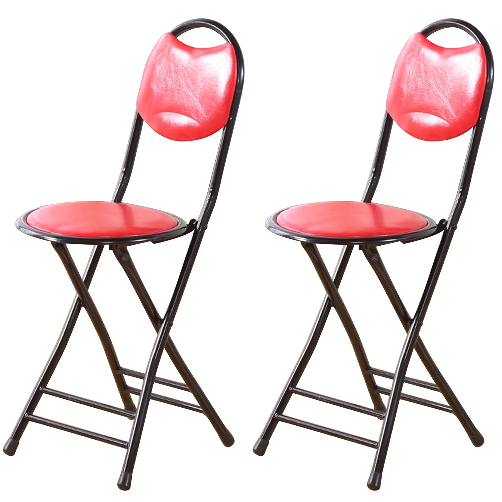 Foldable Bar Stool with Backrest - Round Compact Folding Stool Seat for Home, Office, Kitchen & Dining - Heavy Duty Event & Party Seating for Indoor Outdoor Use