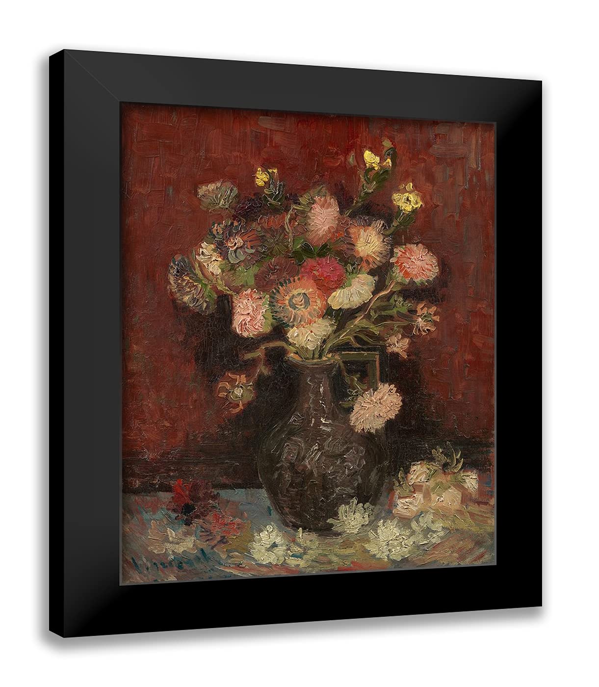 Van Gogh 'Vase with Chinese Asters and Gladioli' 19x24 Inch Black Modern Framed Art Print - Perfect for Living Room, Bedroom & Office Wall Decor