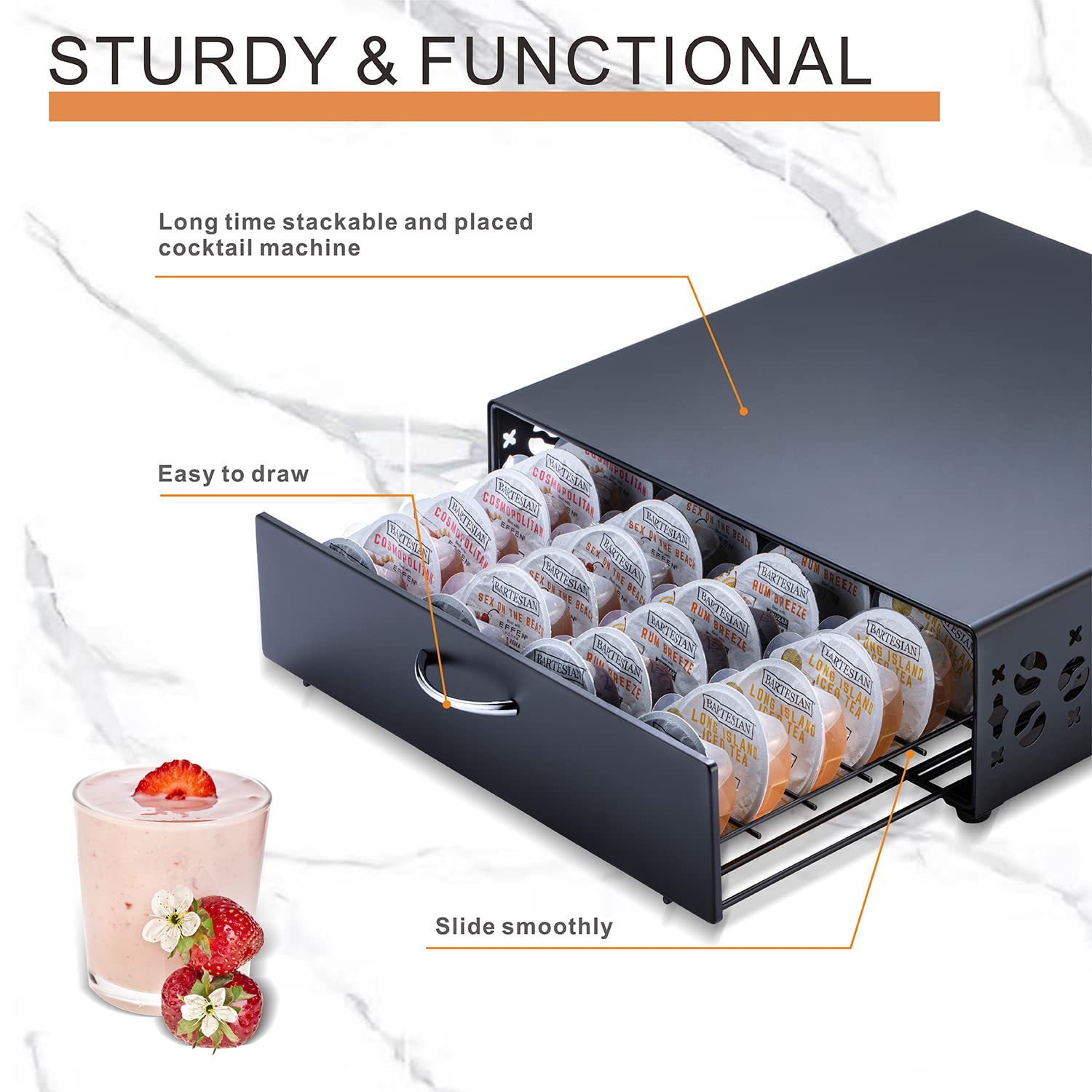 Bartesian Cocktail Pod Holder - Black Metal Capsule Organizer with 40 Pod Capacity | Bar Design & Cocktail Machine Stand | Perfect for Home Bars & Entertaining