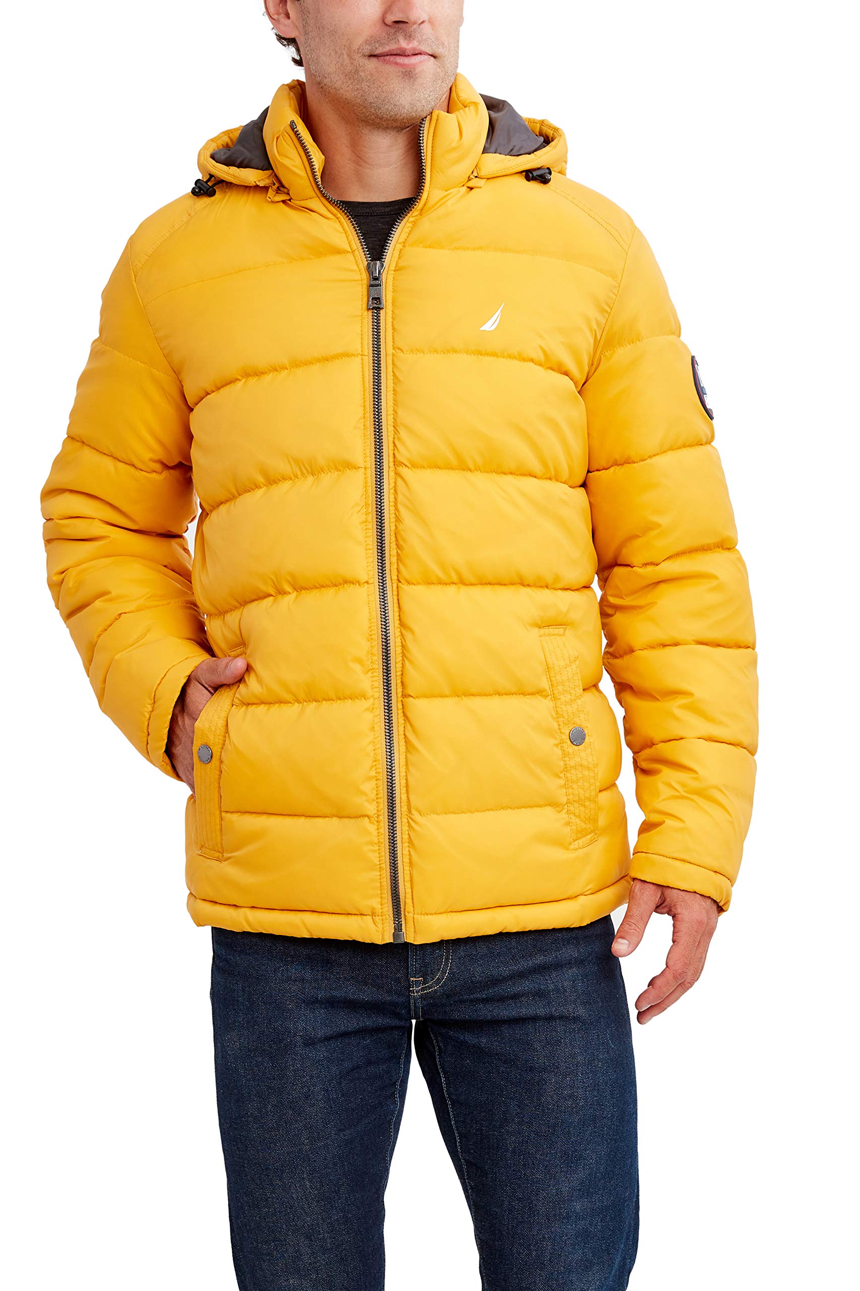 Nautica Men's Water Resistant Nylon Puffer Jacket - Lightweight Winter Coat for Outdoor Activities, Travel & Casual Wear