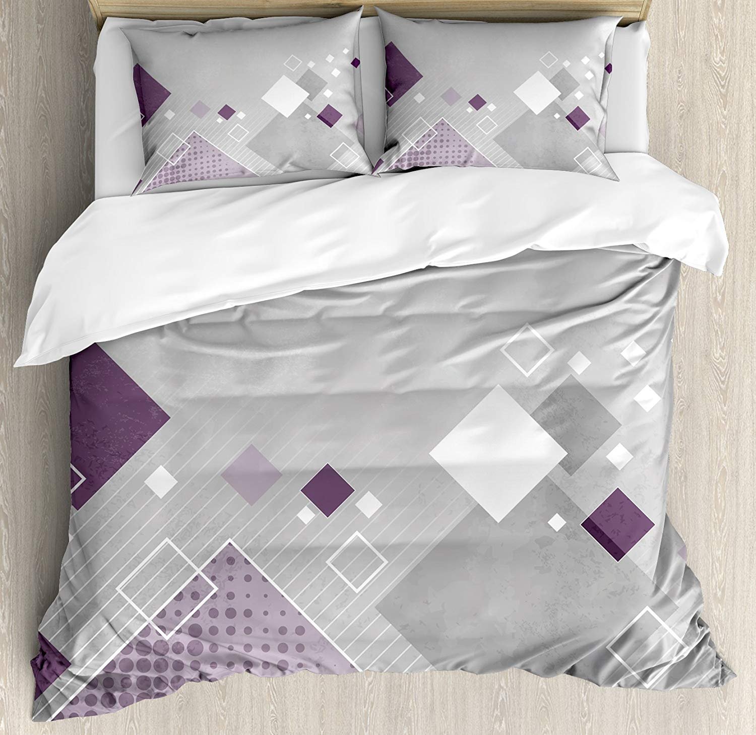 3 Piece Twin Size Bedding Set - Abstract Geometric Duvet Cover with 2 Pillow Shams | Colorful Squares, Stripes & Dots Design | Perfect for Kids Rooms, Guest Beds & Dorm Decor