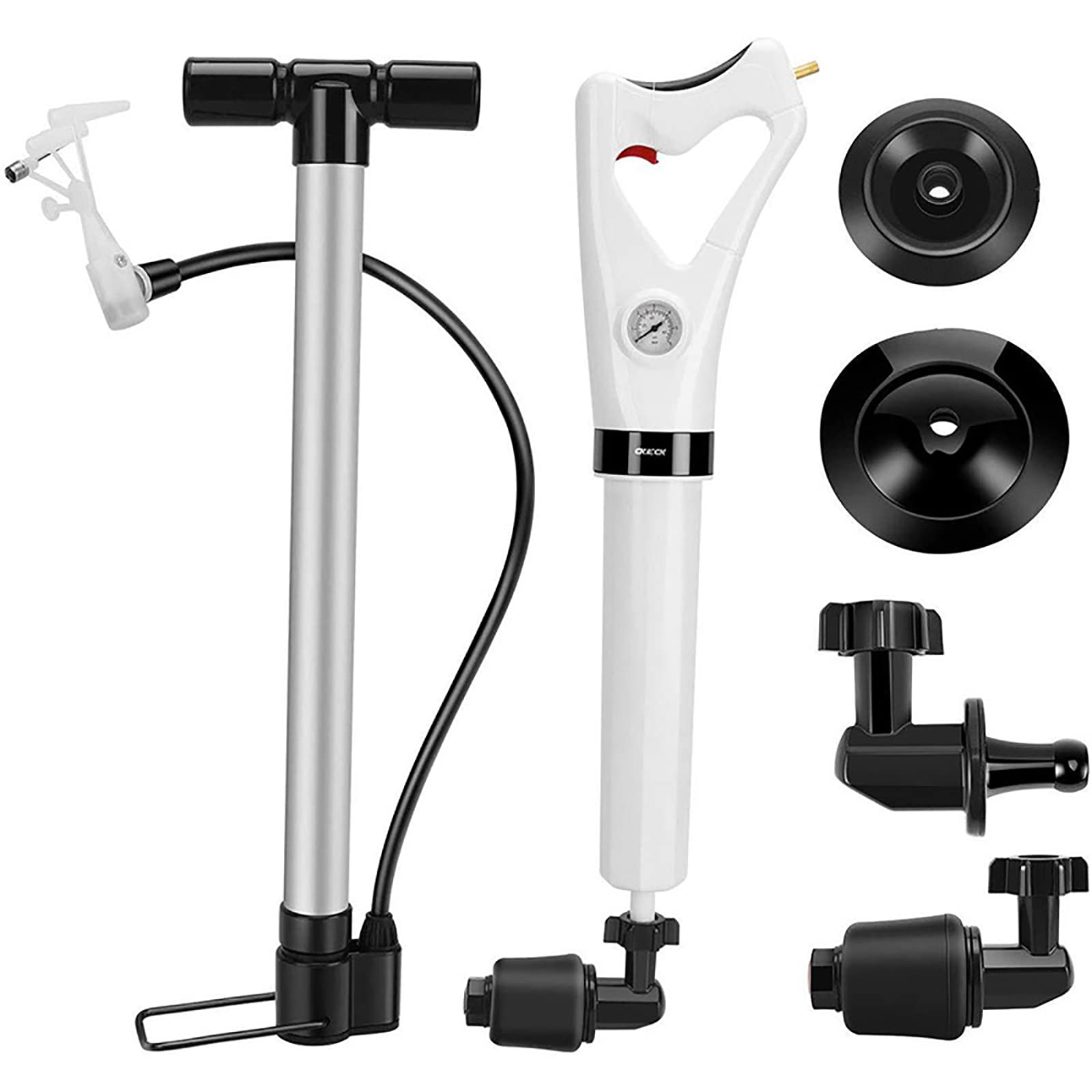 High Pressure Air Drain Blaster Gun Plunger Kit with 4 Nozzle Heads - Professional Toilet, Sink & Bathtub Unclogging Tool for Kitchen, Bathroom & Sewer Drain Cleaning - Perfect for Home Plumbing Emergencies