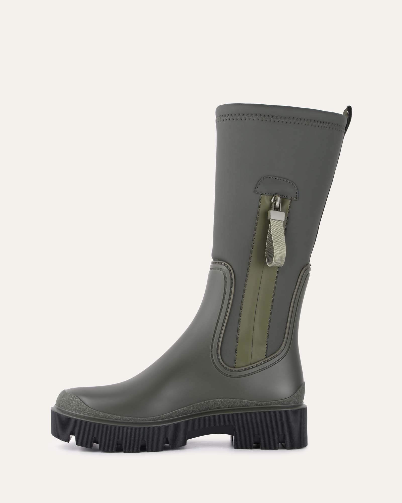 Premium Mink Calf Boots in Khaki - Waterproof Rubber Sole for Women | Comfortable & Stylish for Fall, Winter & Outdoor Adventures