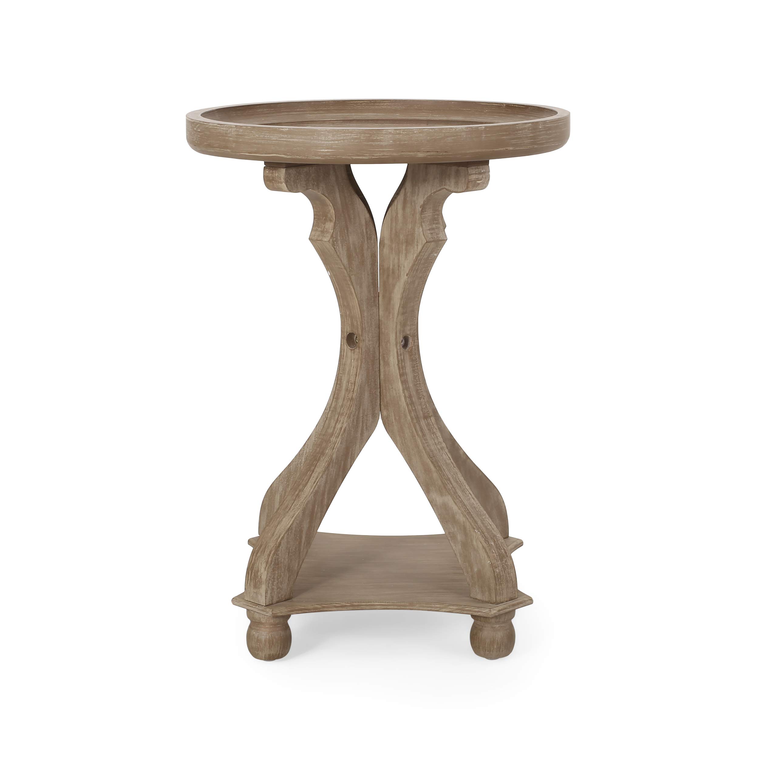 Christopher Knight Home Estelle French Country Round Top Accent Table - Natural Wood Finish for Living Room, Bedroom, or Entryway Decor