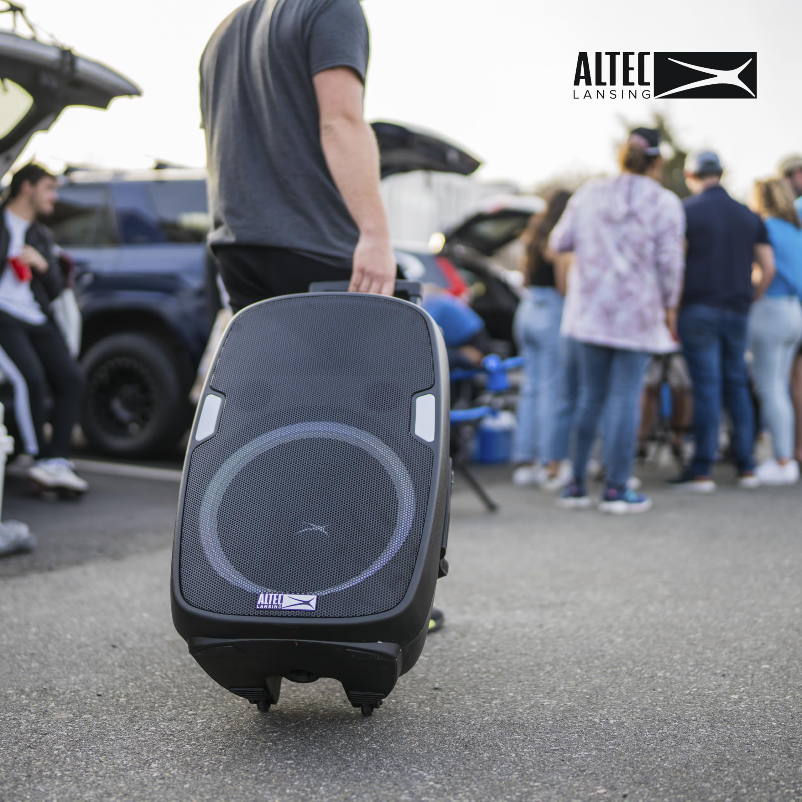 Altec Lansing SoundRover Portable Bluetooth Speaker with Built-in Microphone - Wireless Trolley Speaker for Parties, Karaoke & DJ Events - Rechargeable Battery, LED Lights & USB Phone Charger - Perfect for Outdoor Gatherings, Home Entertainment & Events