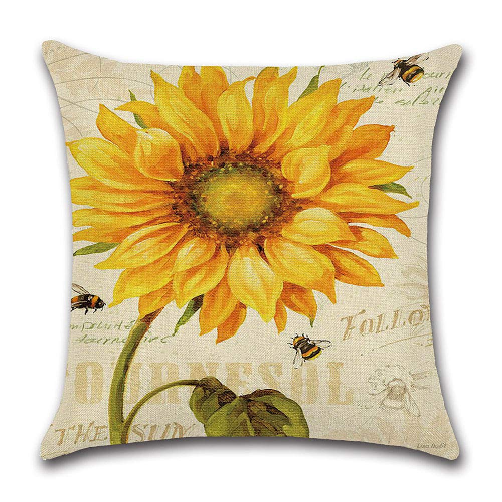 Takefuns Sunflower Printed Decorative Throw Pillow Covers - Soft Cushion Cases for Sofa, Bed & Home Decor - Perfect for Living Room, Bedroom & Dorm Styling