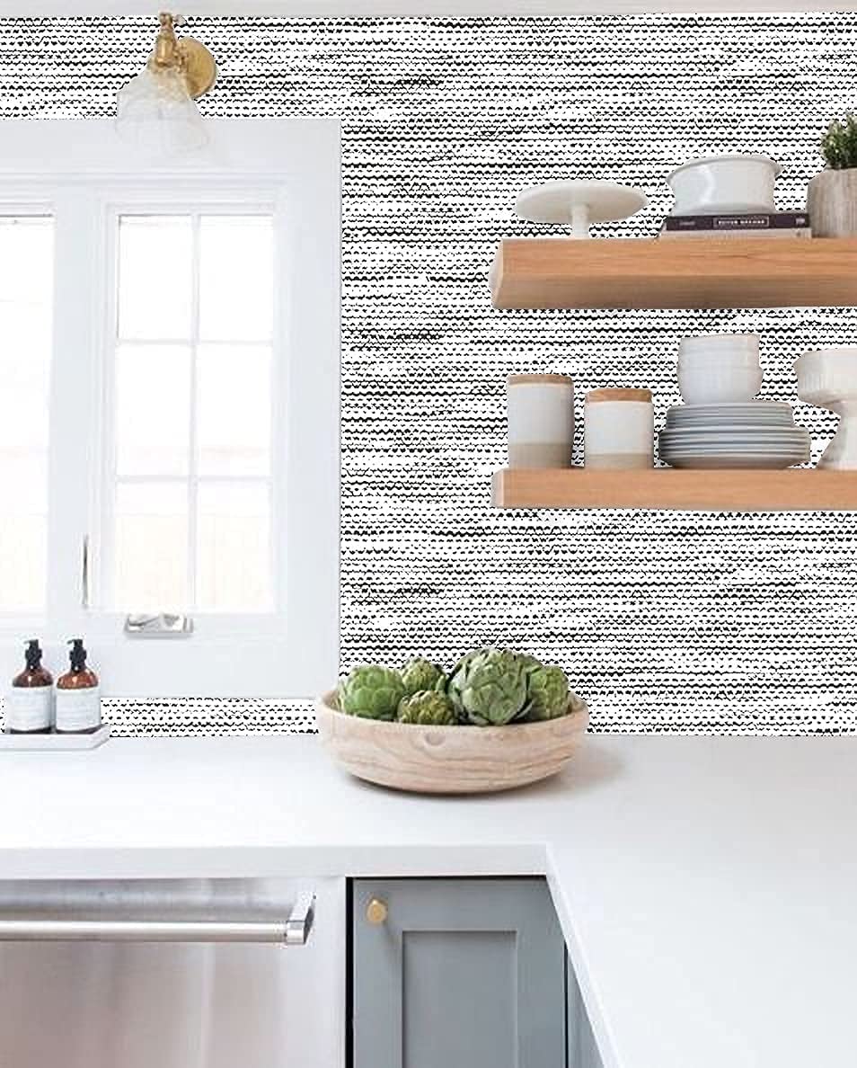 Modern Dark Gray Boho Waves Dots Peel and Stick Wallpaper - Self-Adhesive Drawer & Cabinet Contact Paper for Dressers, Furniture, Shelves - Easy DIY Home Decor Upgrade for Bedroom, Kitchen, Bathroom