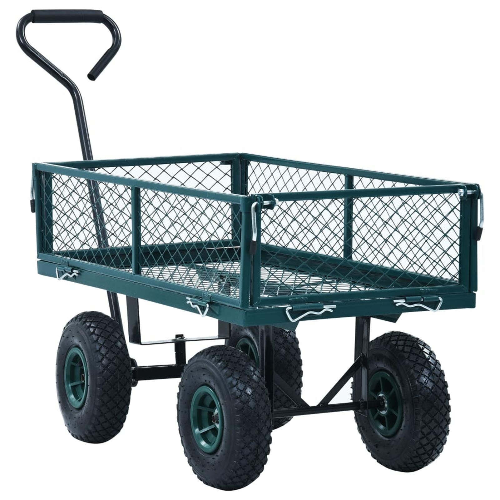 Heavy Duty Garden Trolley Cart with Steel Frame & Padded Handle - 551 lbs Capacity Utility Wagon with Openable Side Panels & Wheels - Perfect for Grocery Shopping, Camping Trips, Gardening, Beach Outings & Yard Work (Green)