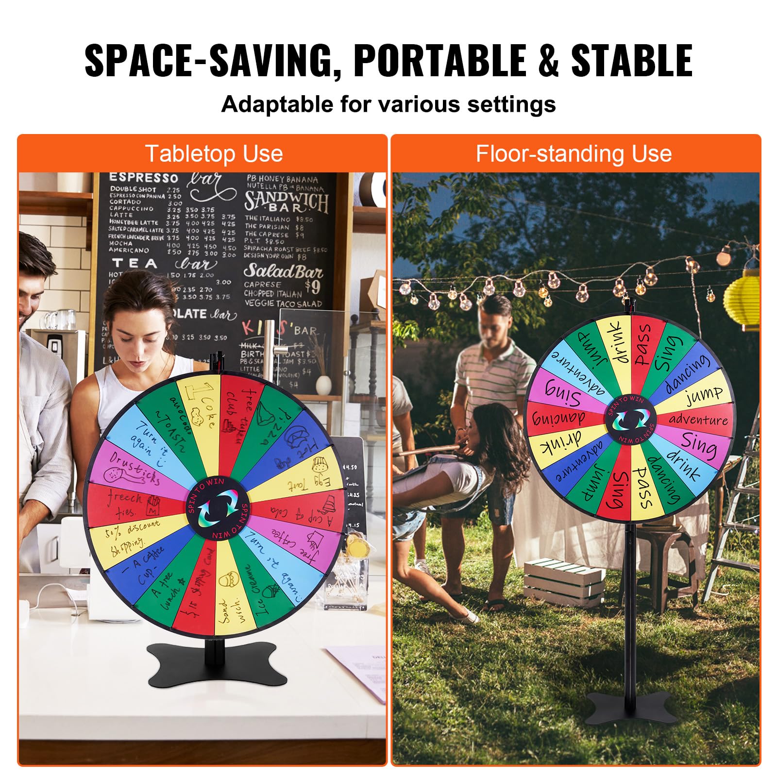 VEVOR 36 Inch Spinning Prize Wheel with 18 Slots - Dry Erase Roulette Wheel for Fortune Games, Includes 2 Markers - Perfect for Parties, Pubs, Trade Shows, Carnivals & Casino Nights - Tabletop or Floor Standing Spin Wheel for Exciting Giveaways & Contests