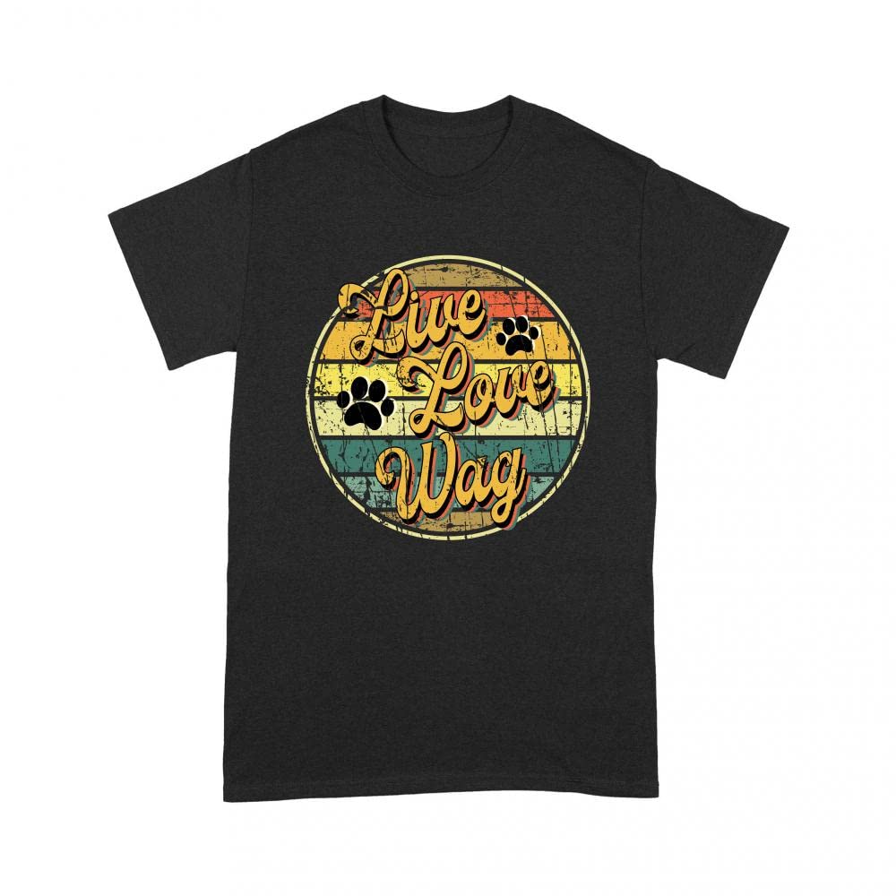 Live Love Wag Retro Dog Owner Shirt - Funny Dog Lover T-Shirt for Men & Women - Perfect Gift for Dog Mom & Dad - Wear for Dog Walks, Pet Playdates & Casual Outings