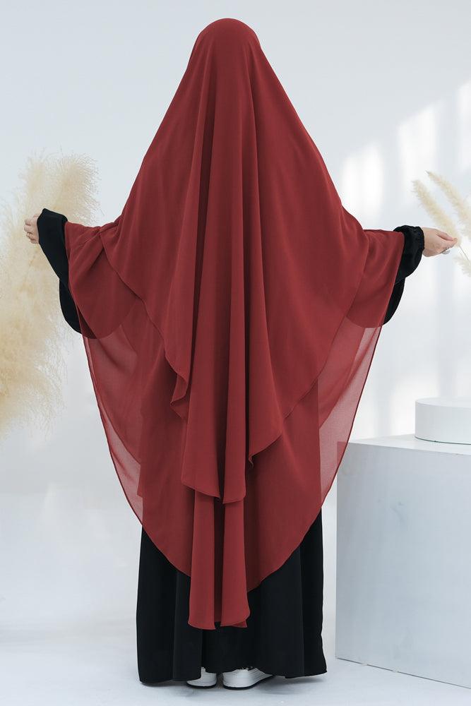 Extra Long Red Chiffon Two Layer Headscarf - Versatile Styling for Women - Perfect for Hijab, Head Wrap, Fashion Accessory & Special Occasions
