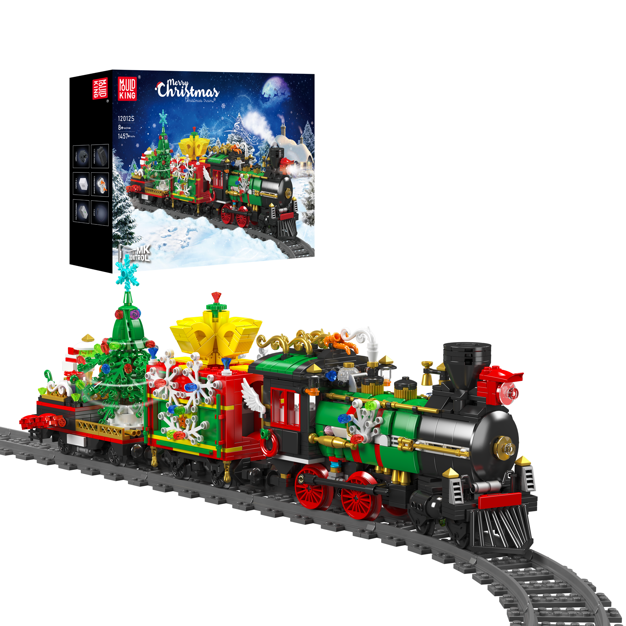 MOULD KING 12012 Christmas Train Building Set with Light & Music - 1,457 PCS Holiday Model Train Kit for Christmas Decorations, Gifts & Winter Village Displays