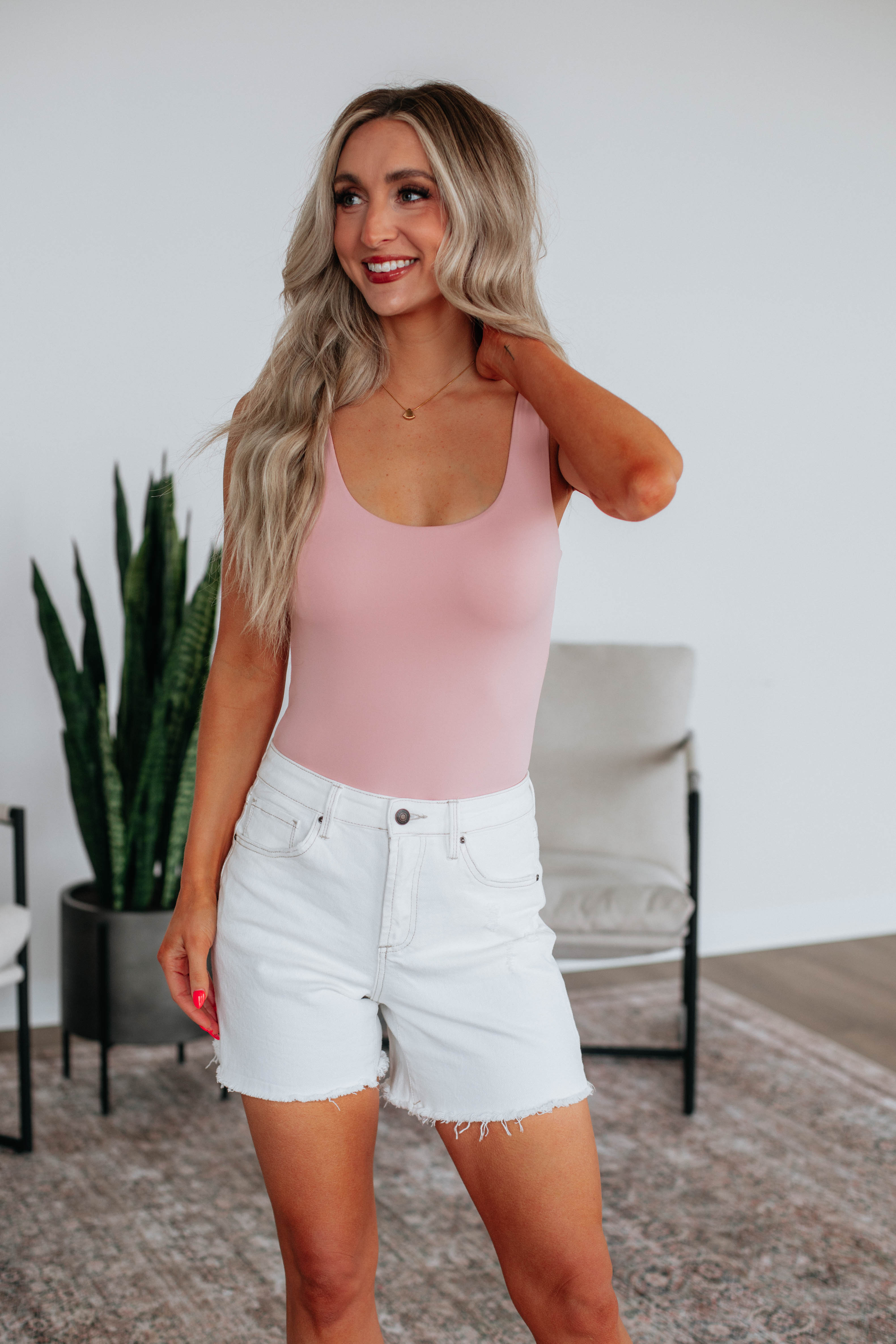 Ayanna Basic Bodysuit for Women - Soft Stretchy Seamless Tank Top Bodysuit in Blush Pink | Perfect for Layering, Casual Wear & Everyday Outfits