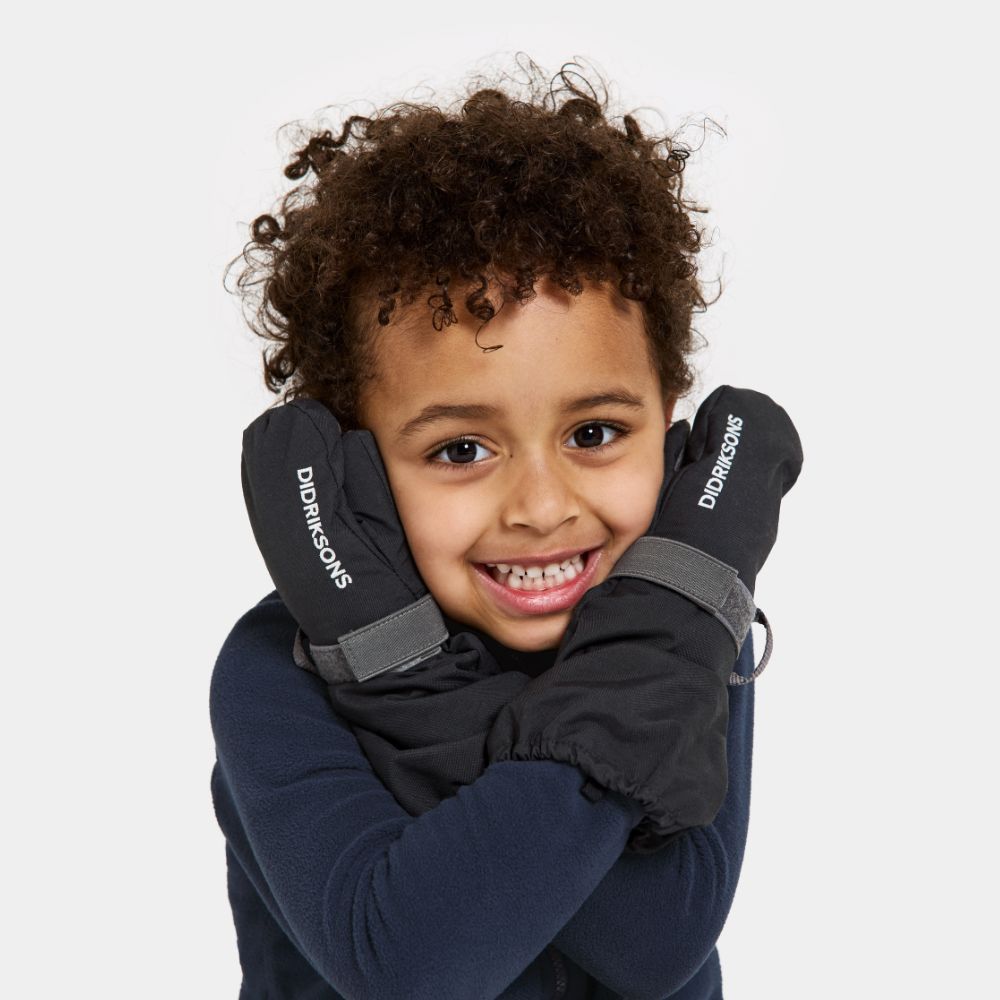 Didriksons Biggles Kids Ski Mittens - Waterproof Winter Gloves for Boys & Girls, Warm Insulated Snow Mittens for Skiing, Snowboarding & Outdoor Activities (Black)