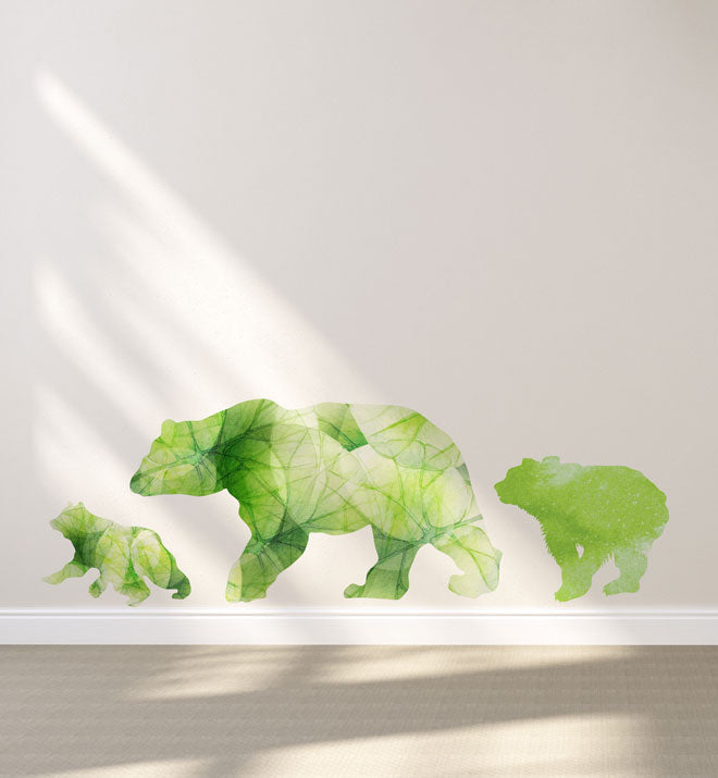 Watercolor Floral Bear Family Wall Decal - Removable Vinyl Sticker for Nursery, Kids Room & Home Decor