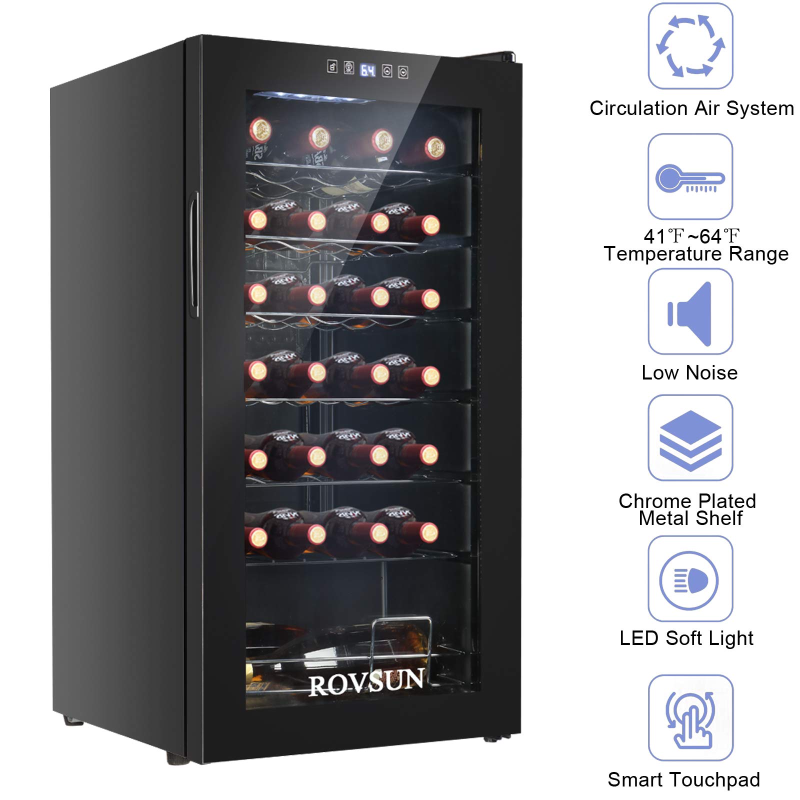 ROVSUN 28 Bottle Freestanding Wine Cooler Refrigerator with Digital Temperature Control - Dual Pane Glass Door Compressor Wine Fridge for Red Wine, White Wine, Champagne & Beer - Perfect for Home Bars, Restaurants & Wine Cellars