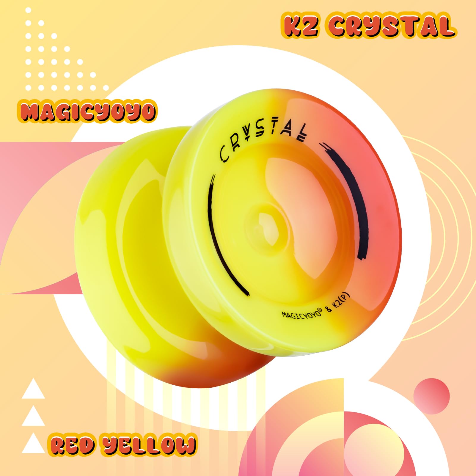 MagicYoYo K2 Professional Finger Spin Trick Yo-Yo for Kids & Adults - 2-in-1 Beginner to Advanced Yo-Yo with Durable Bearings + 12 Strings (Red/Yellow) - Perfect for Competitions, Practice & Skill Development