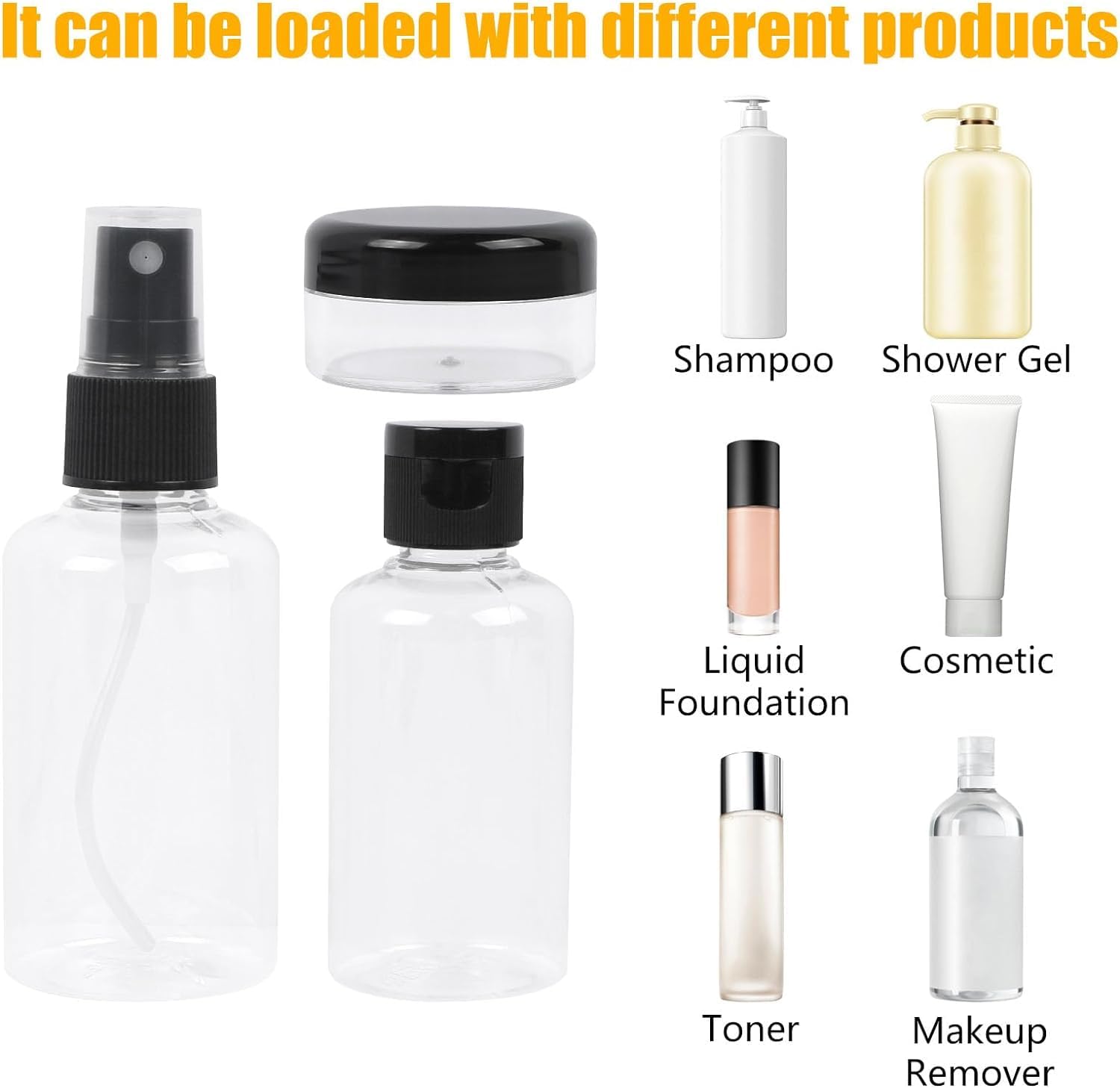 ROKTRY 7-Piece Leakproof Travel Bottles Set with Toiletry Containers & Zipper Bag - Refillable Squeezable Cosmetic Shampoo Jars - Portable Liquid Travel Accessories for Toiletries, Shampoo, Lotion & Skincare (Ideal for Air Travel, Gym, Camping & Vacation)