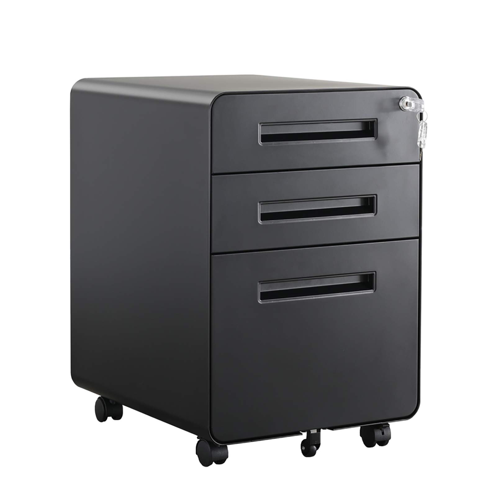 GREATMEET 3-Drawer Metal File Cabinet with Lock - Under Desk Storage Organizer for Letter/A4/Legal Size Documents - Mobile Office File Cabinet for Home, Office & School Use