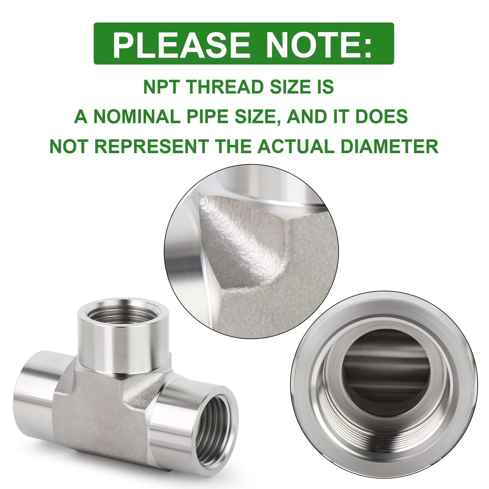 304 Stainless Steel Tee Pipe Fitting 1/2