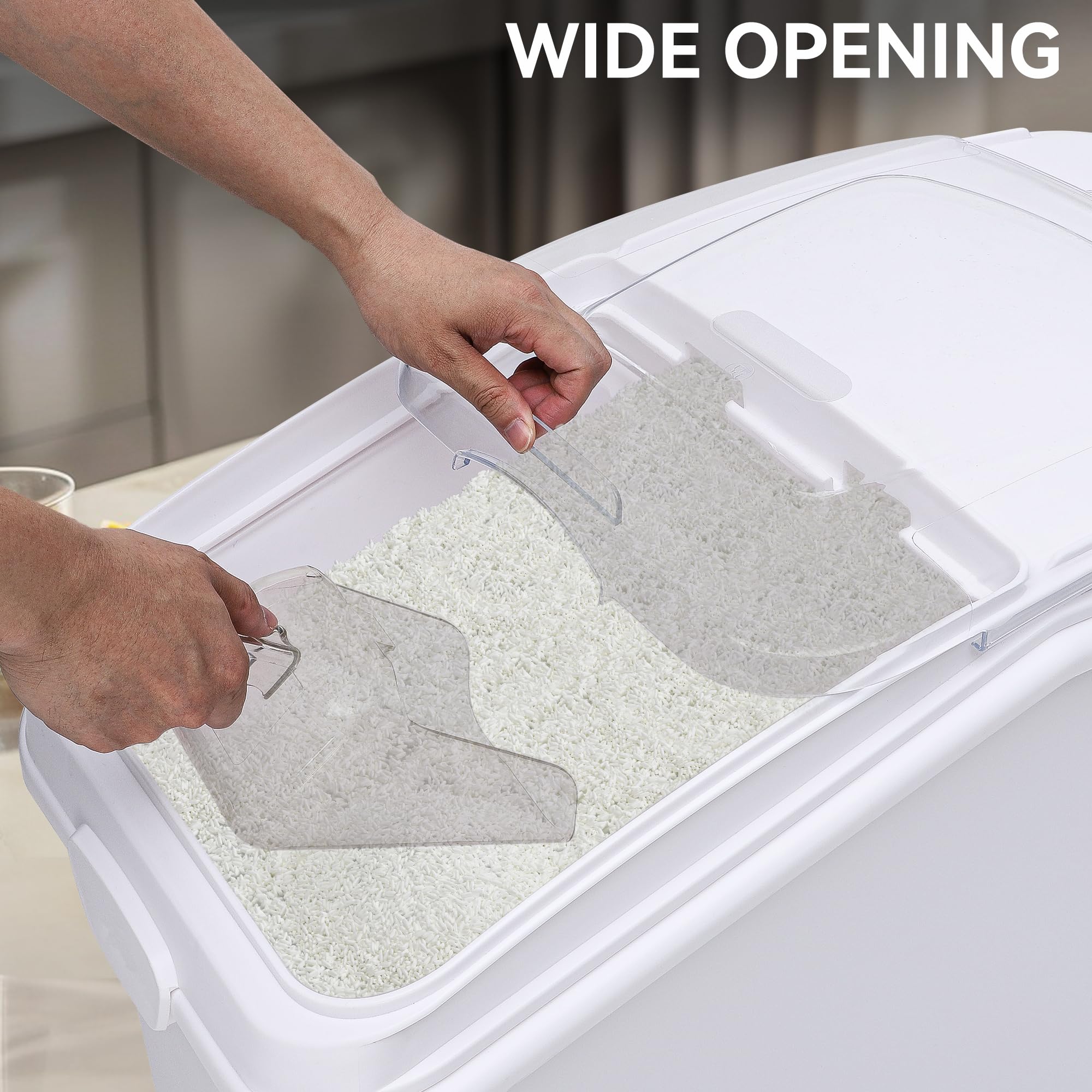 YITAHOME 50L Large Ingredient Storage Bin with Wheels - Commercial Rice Container with Scoop, Lid & Scale - Bulk Flour Bin for Kitchen Pantry Organization - Ideal for Restaurants, Bakeries & Home Kitchens