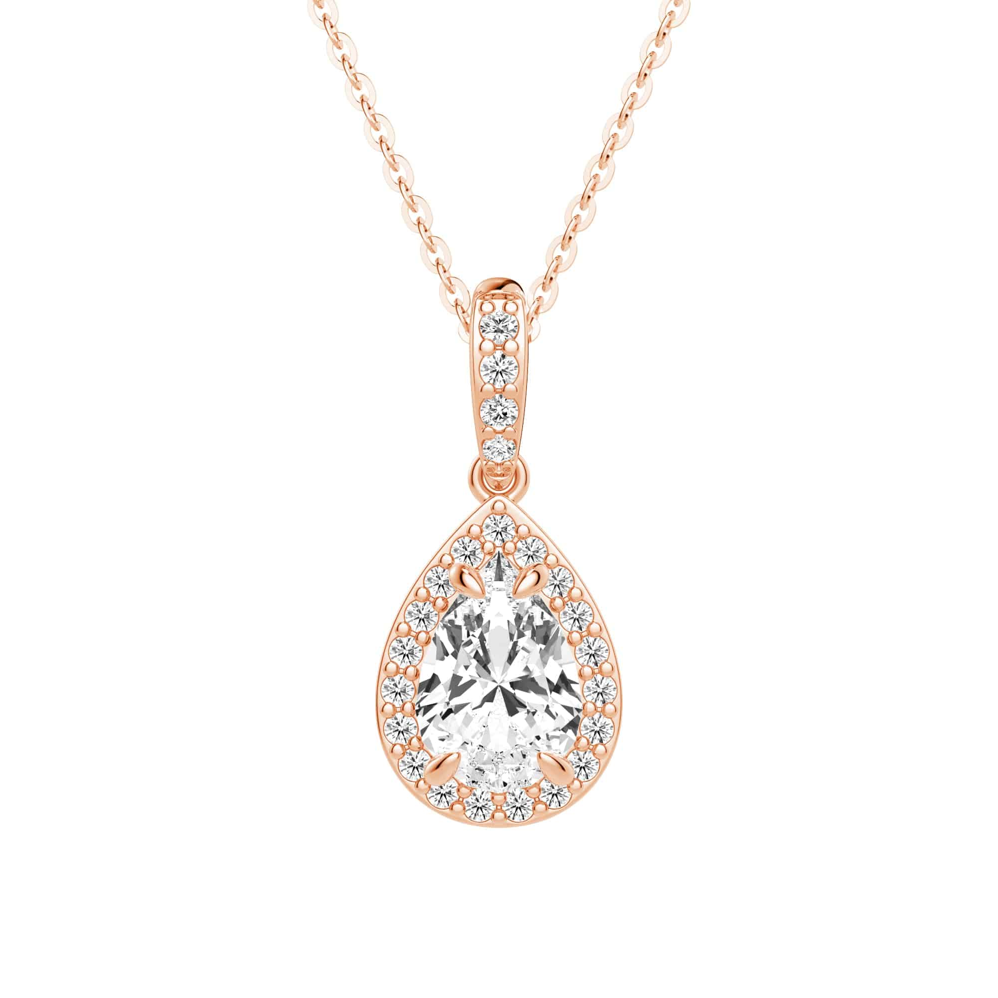 Elegant Pear-Shaped Halo Moissanite Pendant Necklace - 14K Gold Plated Jewelry for Women - Perfect for Weddings, Anniversaries & Special Occasions