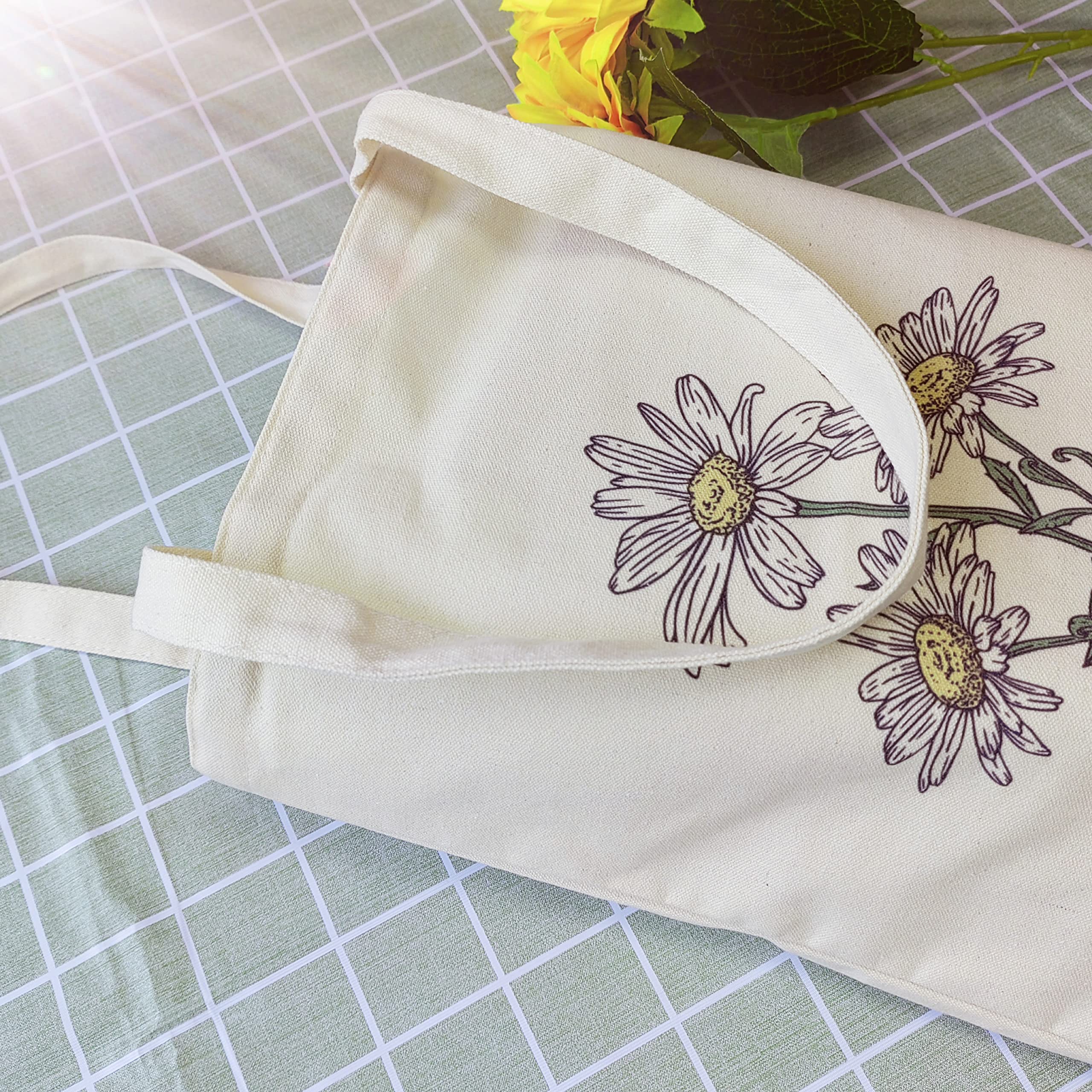 Stylish Floral Canvas Tote Bag for Women - Reusable Grocery Shopping Bag with Cute Cat Design - Perfect for Teachers, Beach Trips & Farmers Market