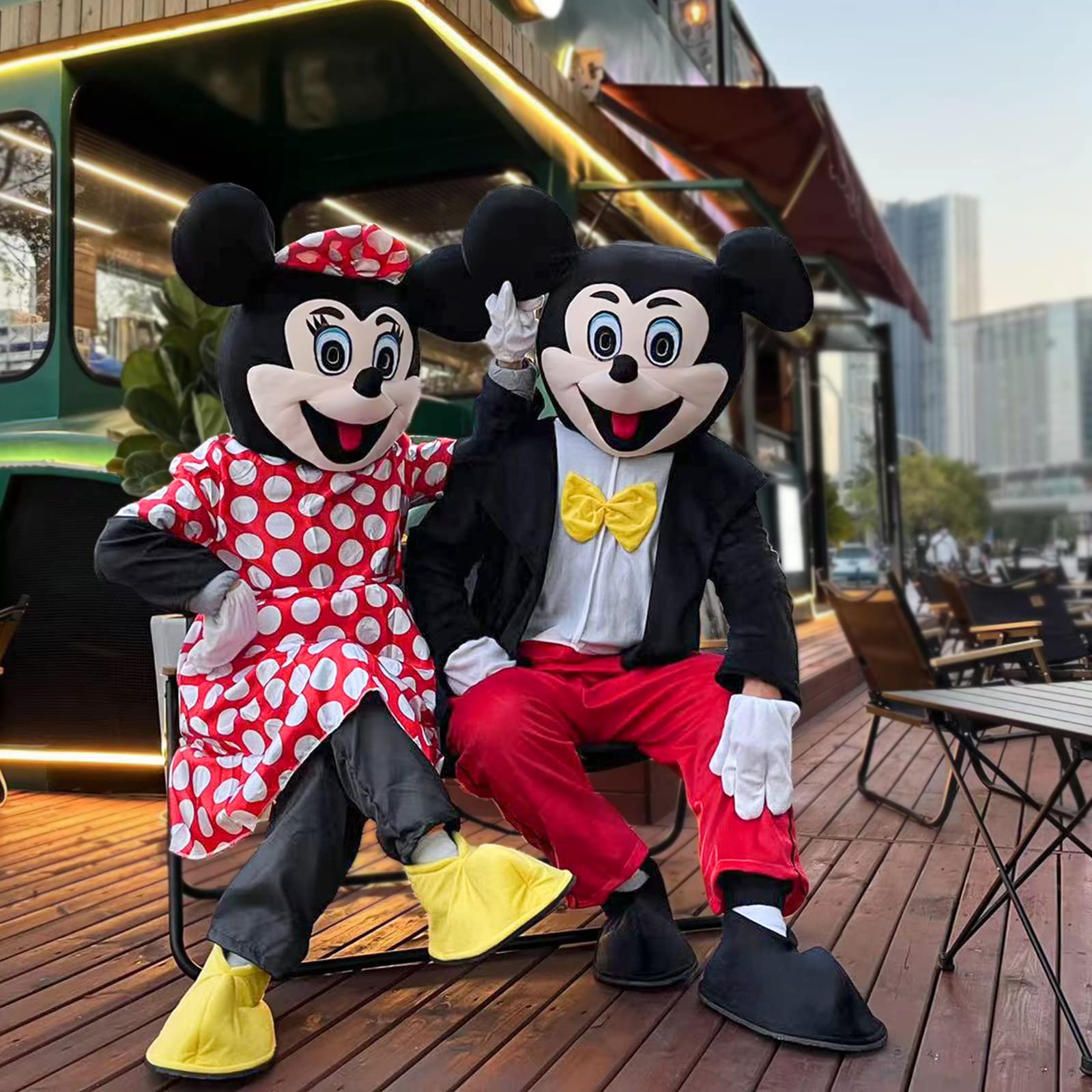 Authentic Mickey & Minnie Mouse Mascot Costume for Adults - Unisex Disney Character Outfit (Fits 5'7