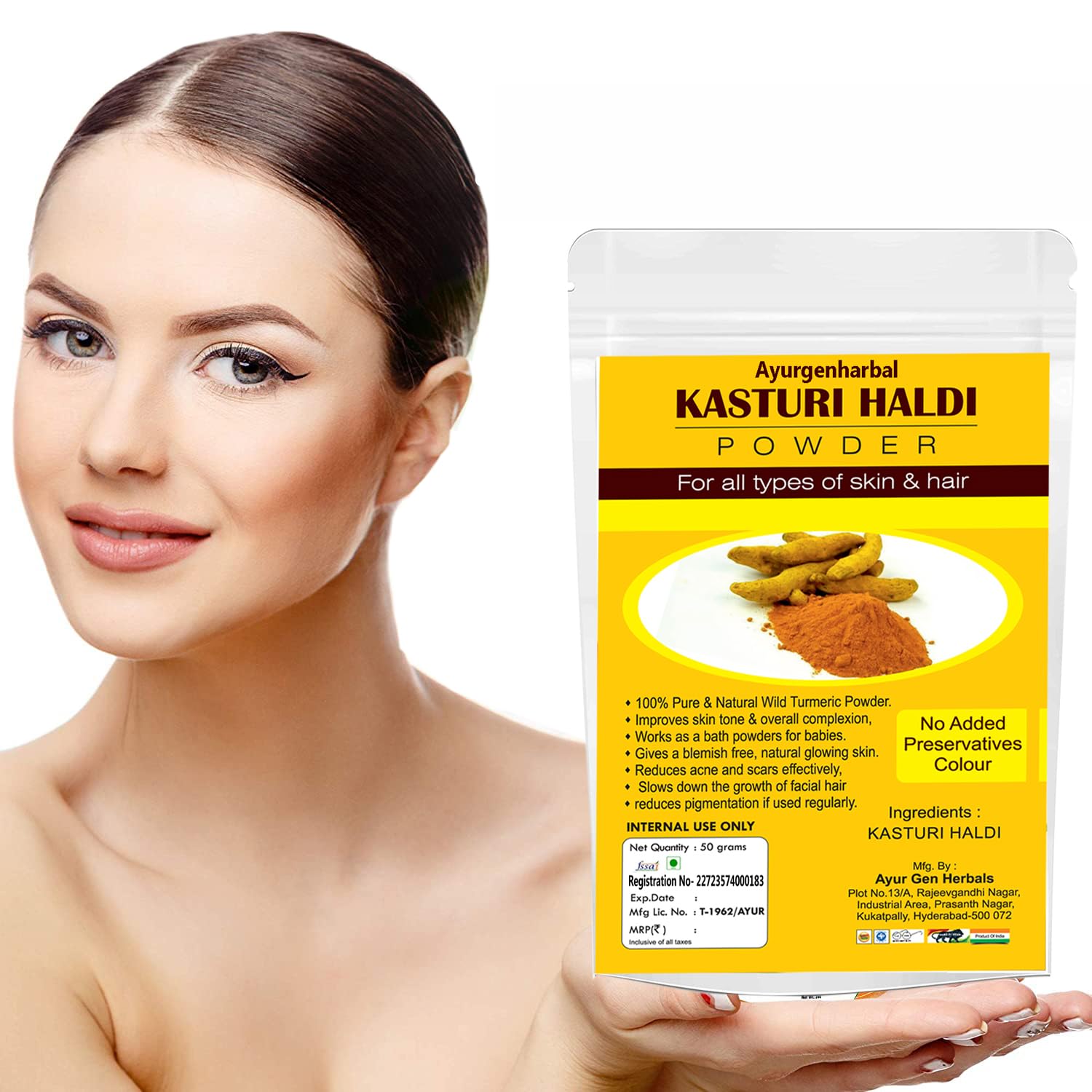 Organic Kasturi Haldi Powder (Wild Turmeric) for Face & Skin Care - Natural Skin Whitening & Glow Treatment | Face Pack for Brightening & Beauty | Perfect for DIY Spa, Ayurvedic Skincare & Daily Beauty Routine