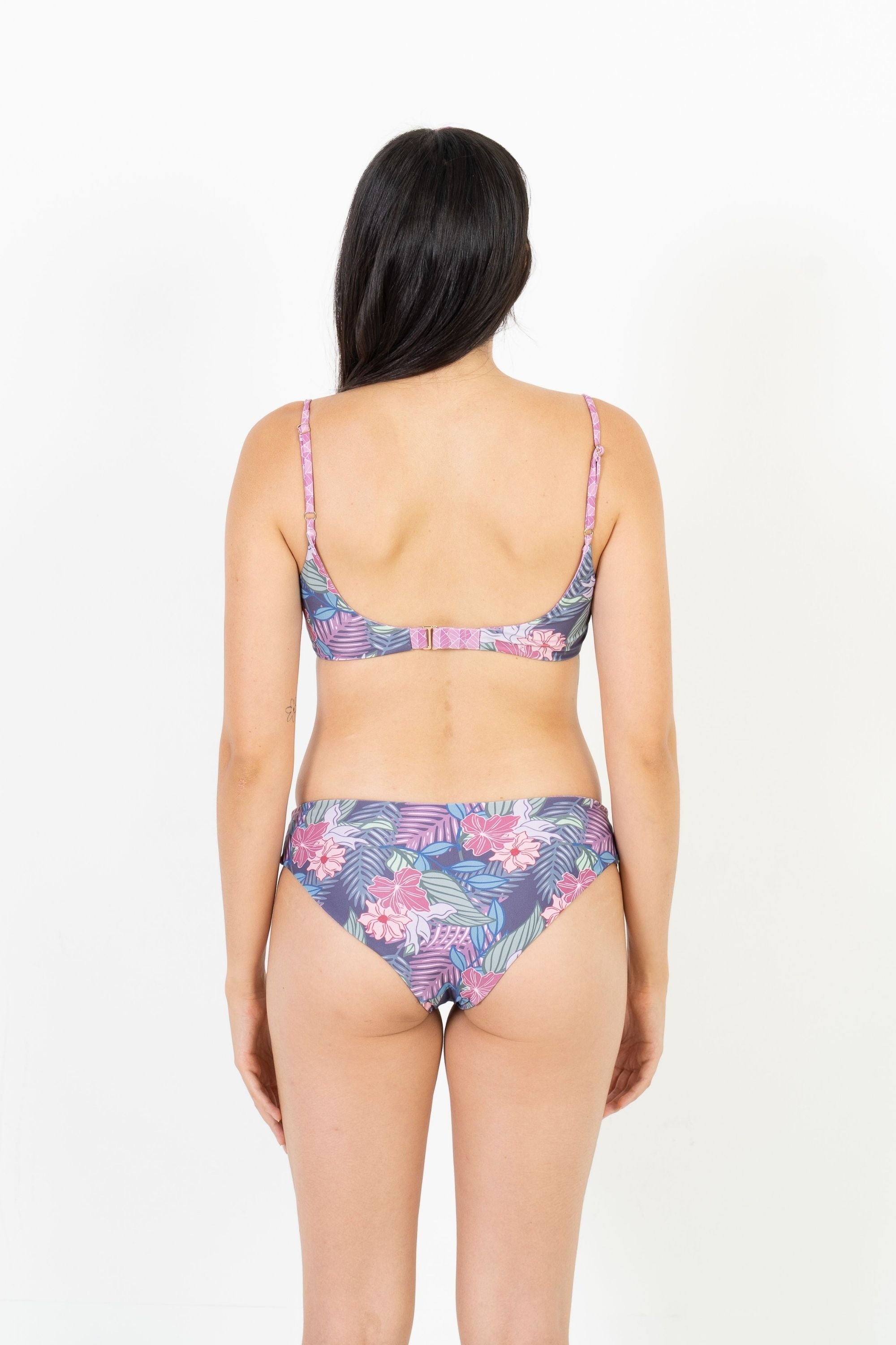 Reversible Seminyak Bikini Bottoms - Purple Leaf & Botanical Print | High Waisted Swimwear for Women | Perfect for Beach Vacations, Pool Parties & Tropical Getaways