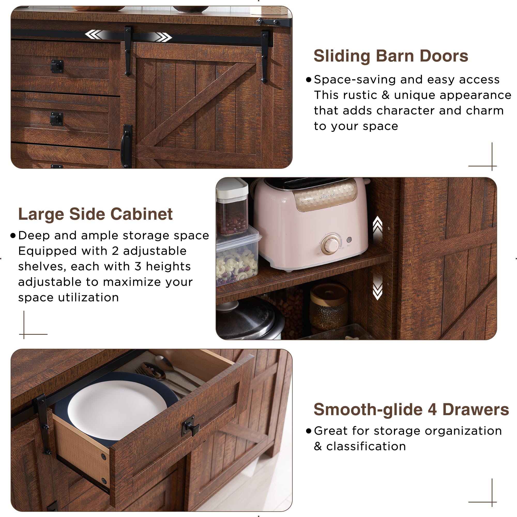 Farmhouse Sideboard Buffet Cabinet with Storage - 60