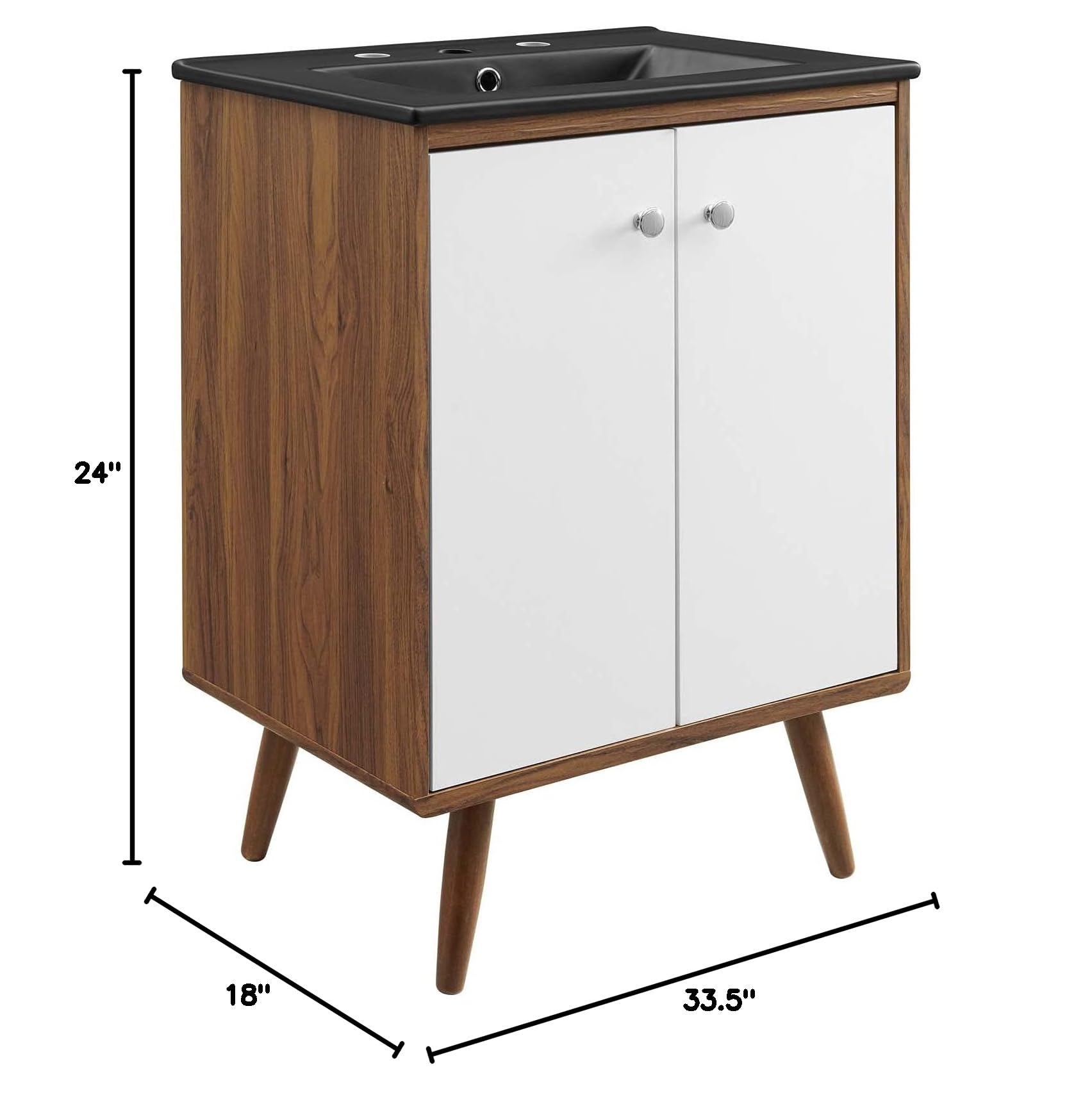 Modway Transmit 24 Inch Modern Bathroom Vanity with Sink - White & Black Finish for Small Bathrooms | Space-Saving Design Perfect for Apartments, Guest Baths & Powder Rooms