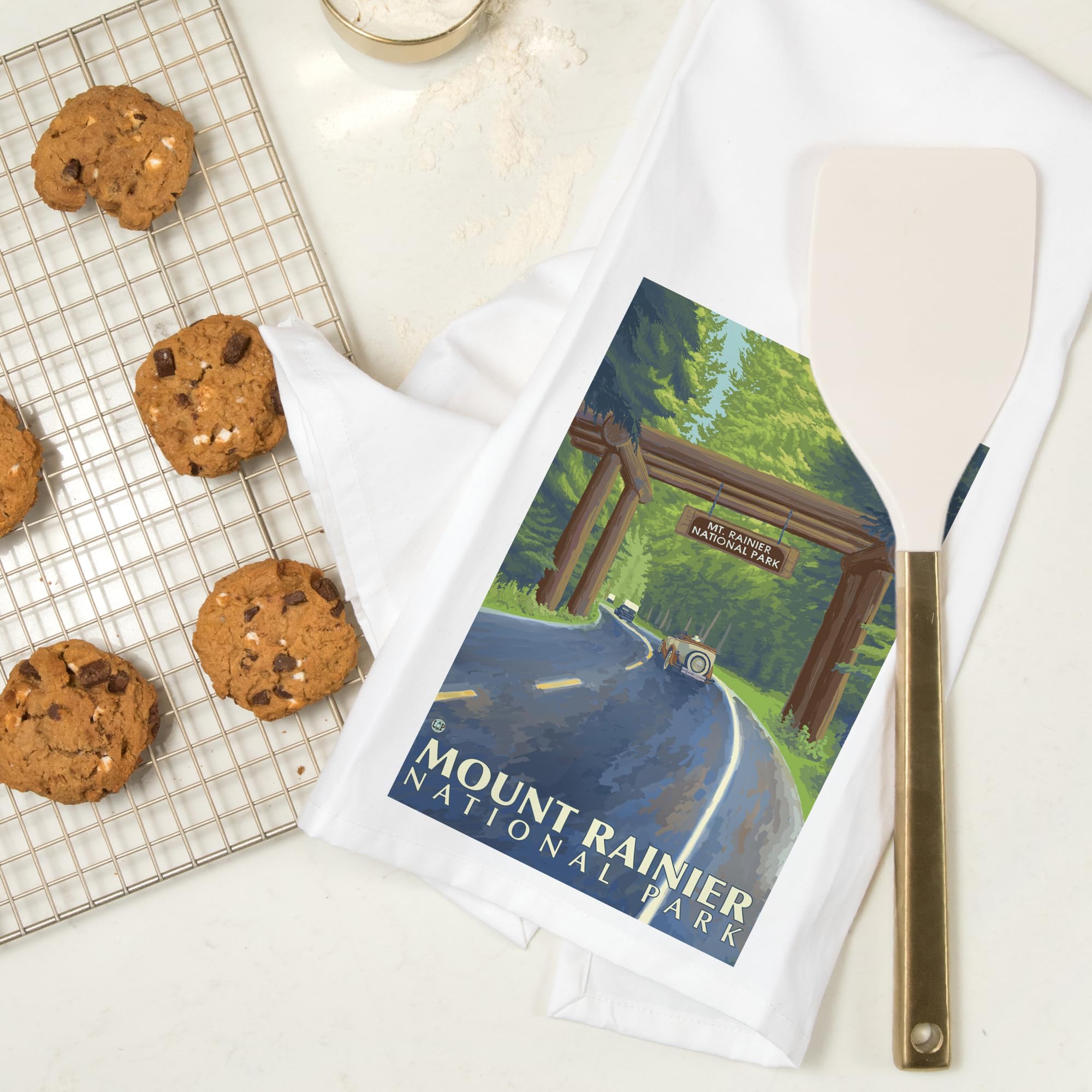 Lantern Press Mount Rainier Washington Nisqually Entrance 100% Cotton Tea Towel - Decorative Hand Towel for Kitchen, Home Decor & Gifts - Perfect for Dish Drying, Wall Art & Housewarming Presents