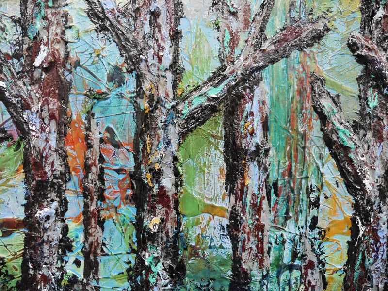 Abstract Realism Forest Trees Painting - Handmade Wall Art for Home & Office Decor - Perfect for Living Room, Bedroom, or Office Space
