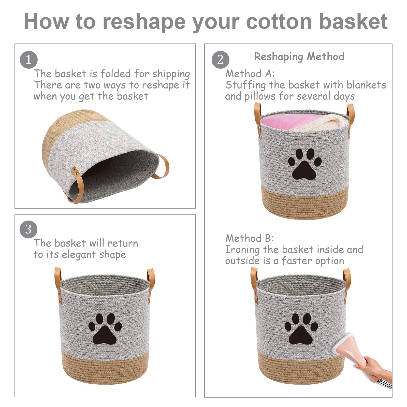 Organic Cotton Rope Dog Toy Basket - Pet Toy Organizer for Puppies, Blankets & Leashes - Gray Beige Storage Bin - Ideal for Pet Playrooms, Living Room Organization & Laundry Storage