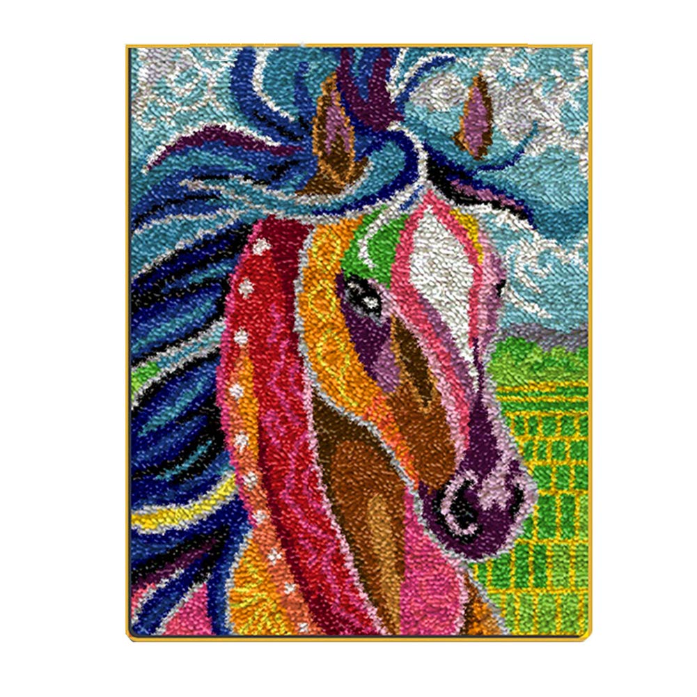 UR MAX BEAUTY 29.5X24.4 Inch DIY Latch Hook Rug Kit - Rainbow Horse Crochet Carpet with Yarn Cushion Mat for Home Decor, Arts & Crafts | Perfect for Living Room, Bedroom, Nursery & Gift Giving