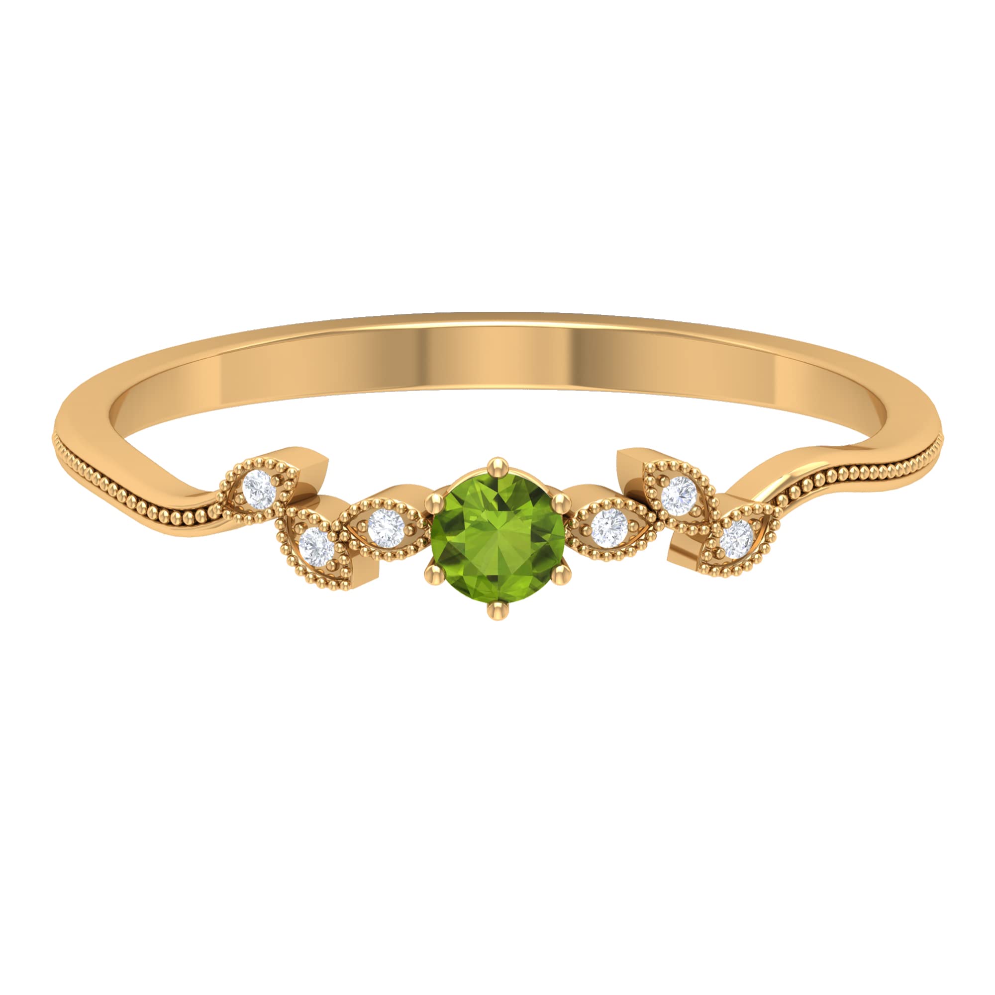 14K Solid Gold Peridot Leaf Ring with Diamond Accents - Round Cut August Birthstone Promise Ring for Women | Perfect for Birthdays, Anniversaries & Everyday Elegance by Rosec Jewels