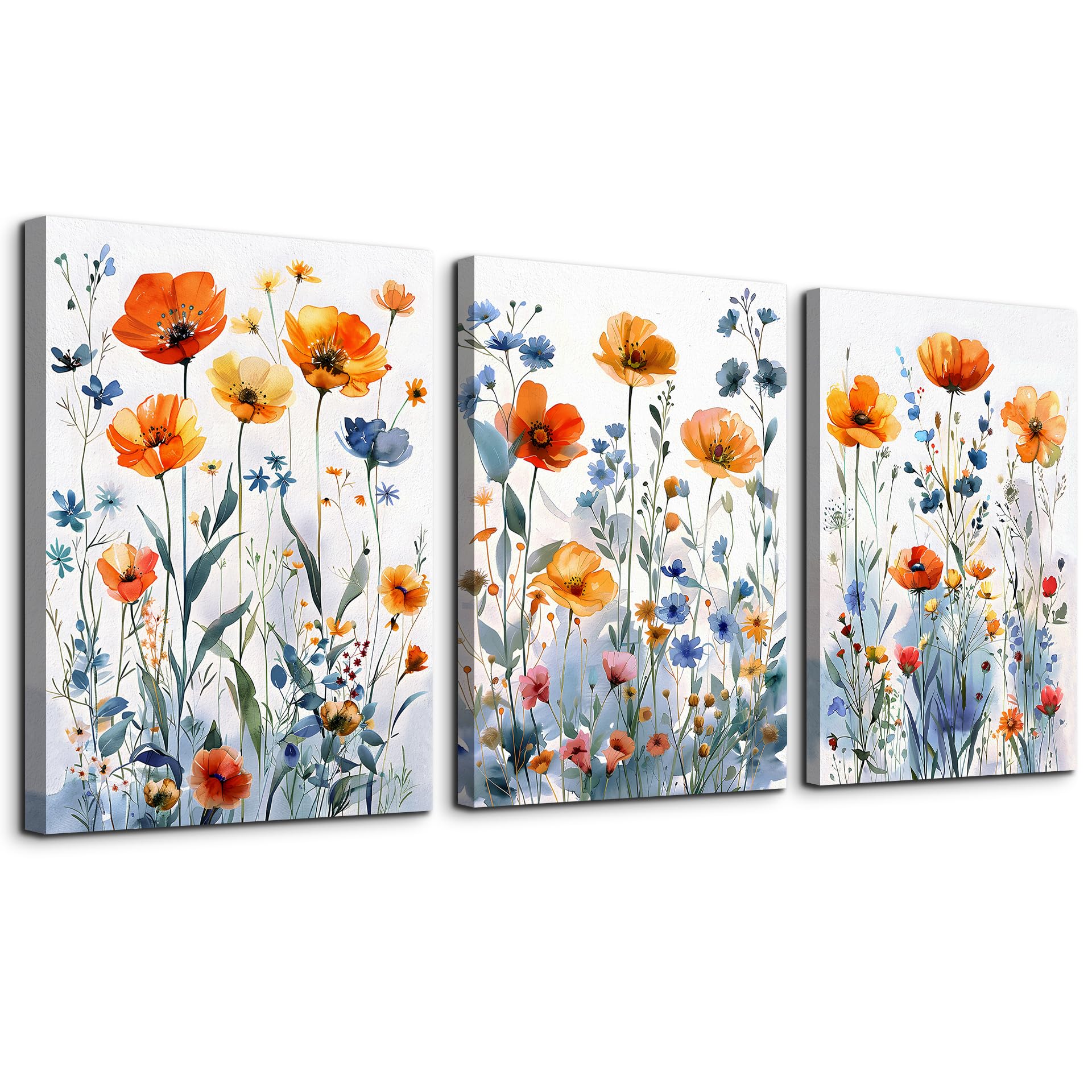 Boho Wall Art Set of 3 - Modern Canvas Wall Decor for Living Room, Bedroom & Dining Room - Floral Watercolor Paintings & Posters - Home Decor for Boho Chic, Farmhouse & Contemporary Interiors